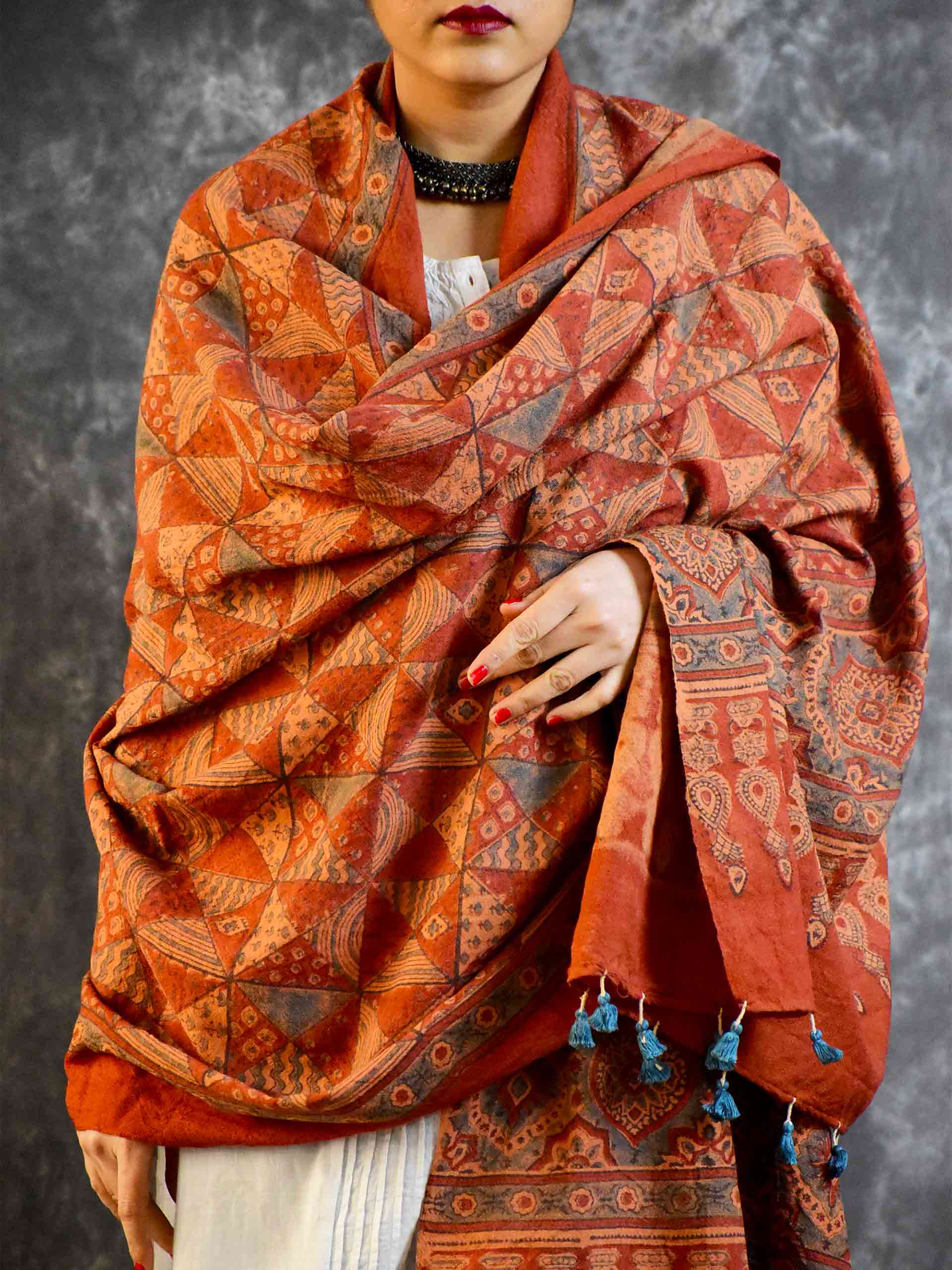 Buy Ajrakh Handloom Merino Wool Shawl Online