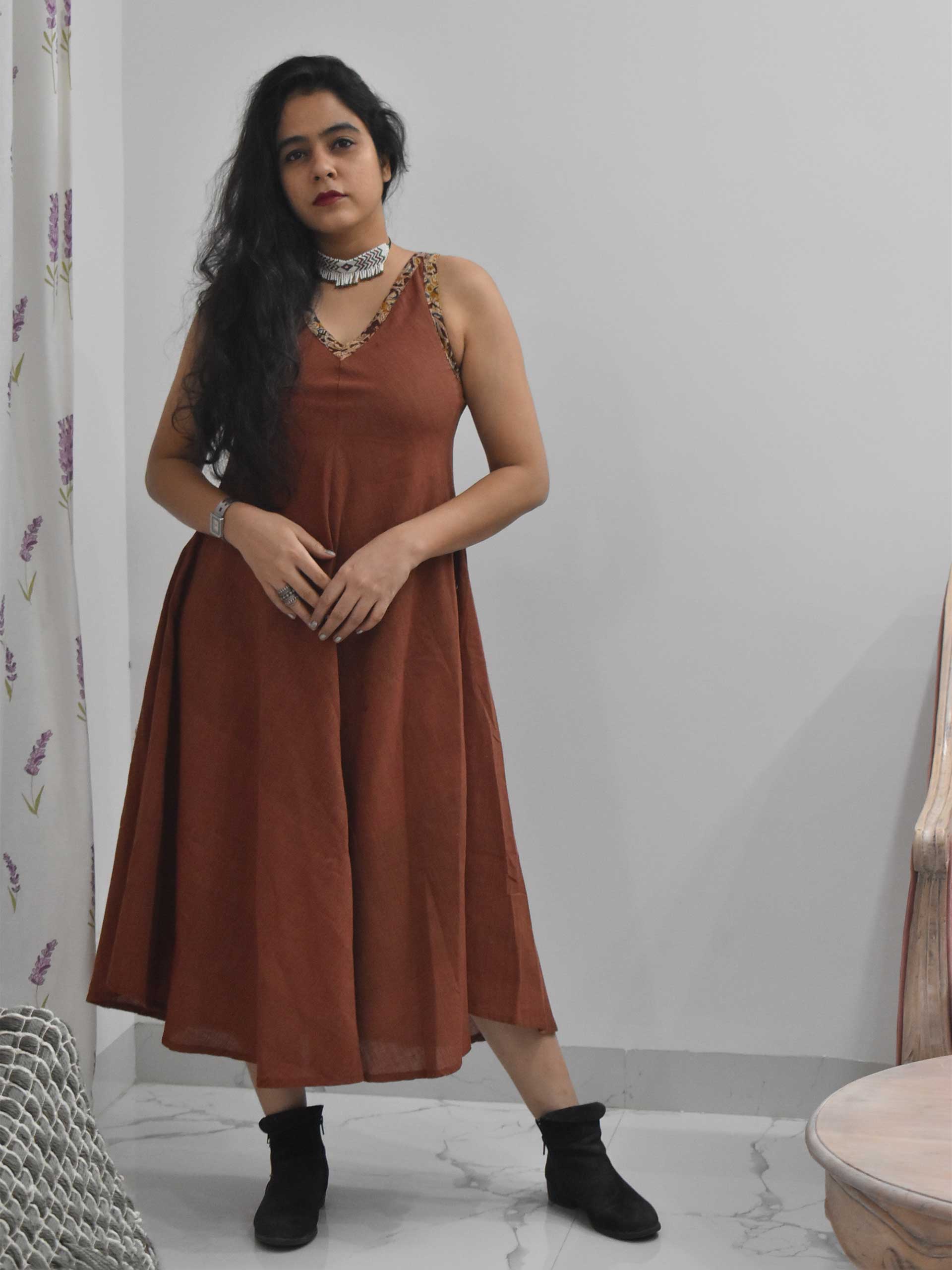 Buy Chocolate Organic Cotton Long Dress Online