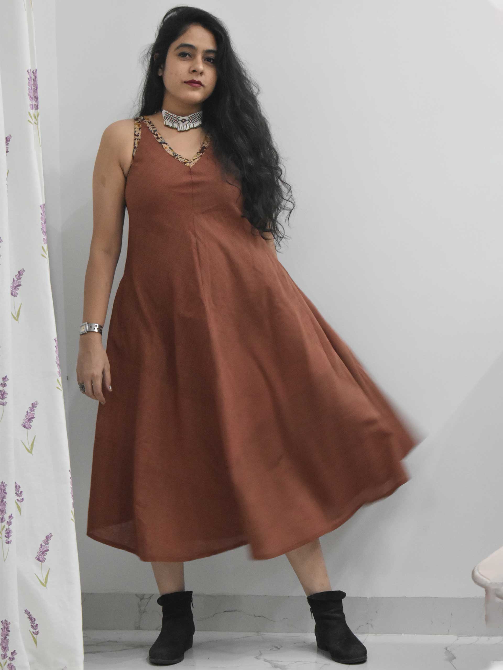 Maroon Organic cotton long dress