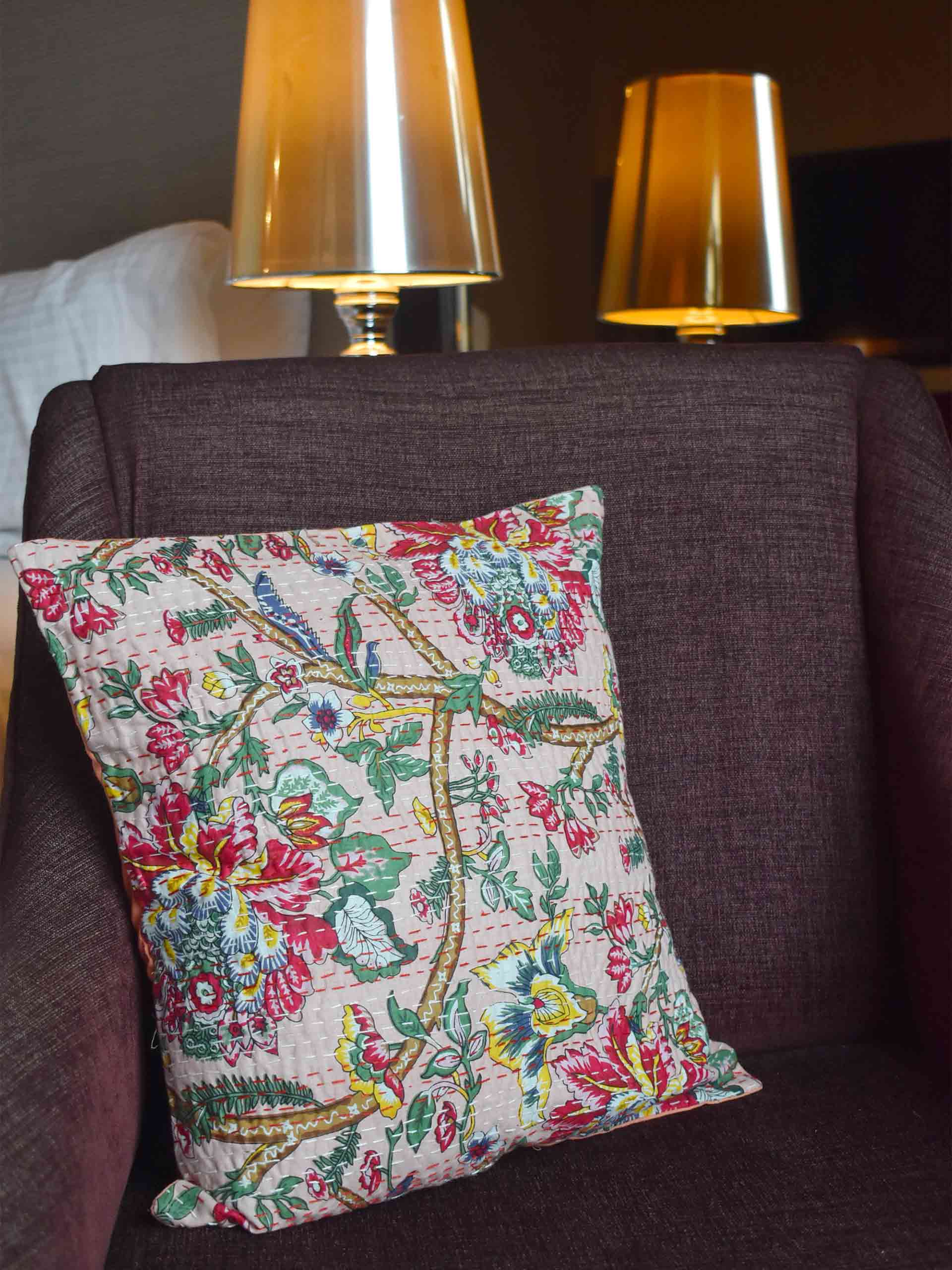Creamy - kantha embroidered cushion cover 16X16