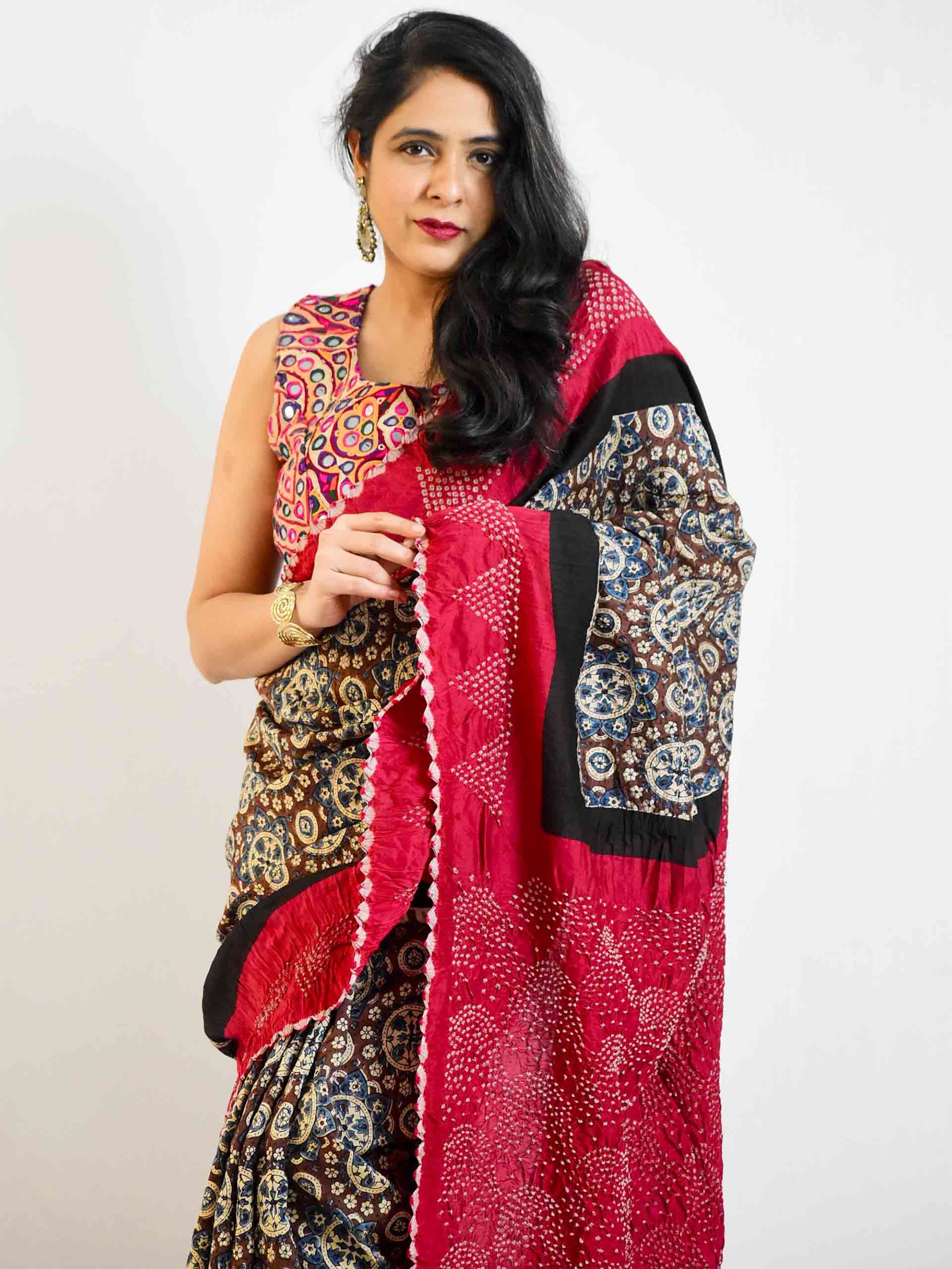 Buy Ajrakh Silk Saree Online