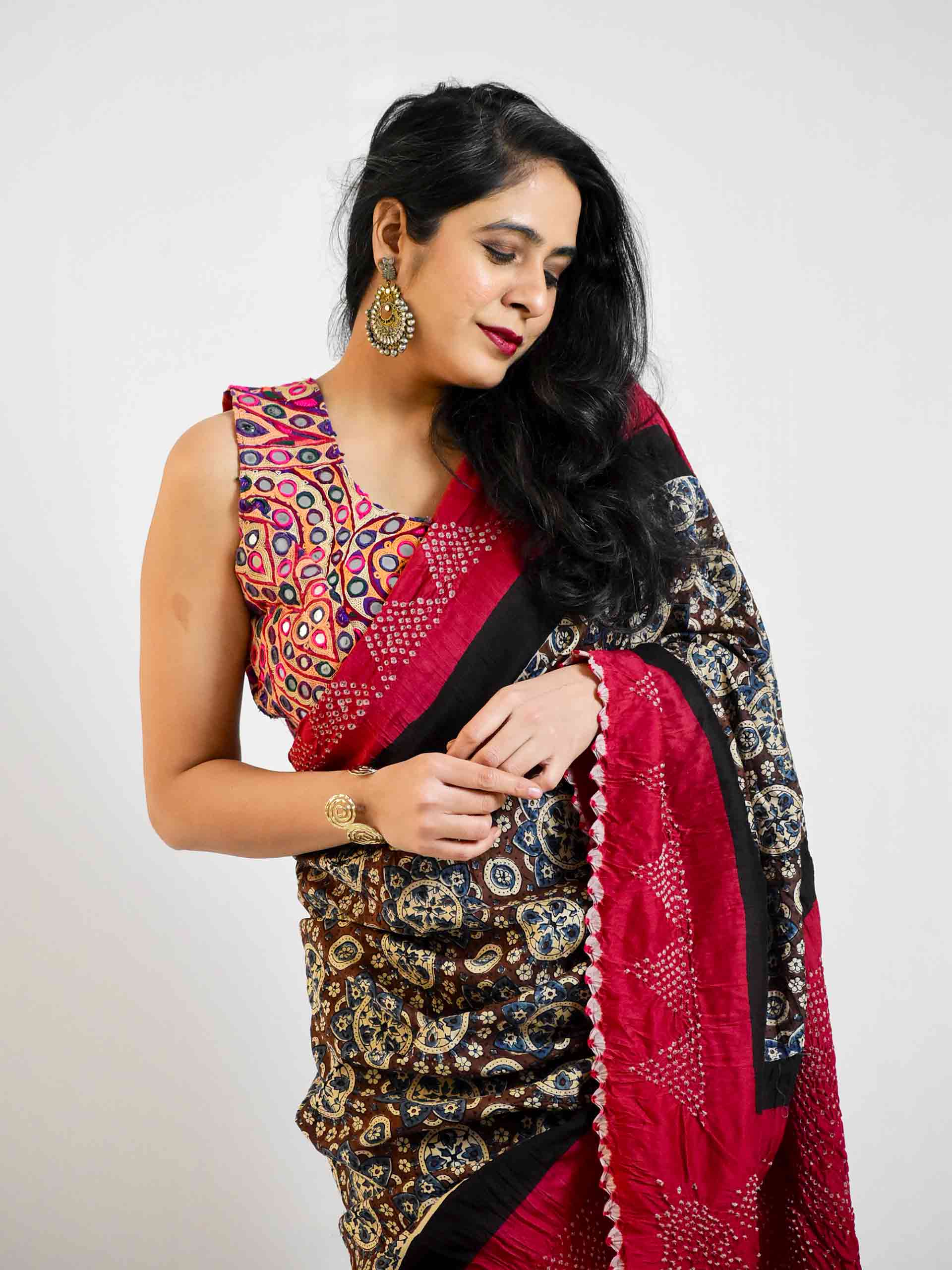 Buy Ajrakh Silk Saree Online