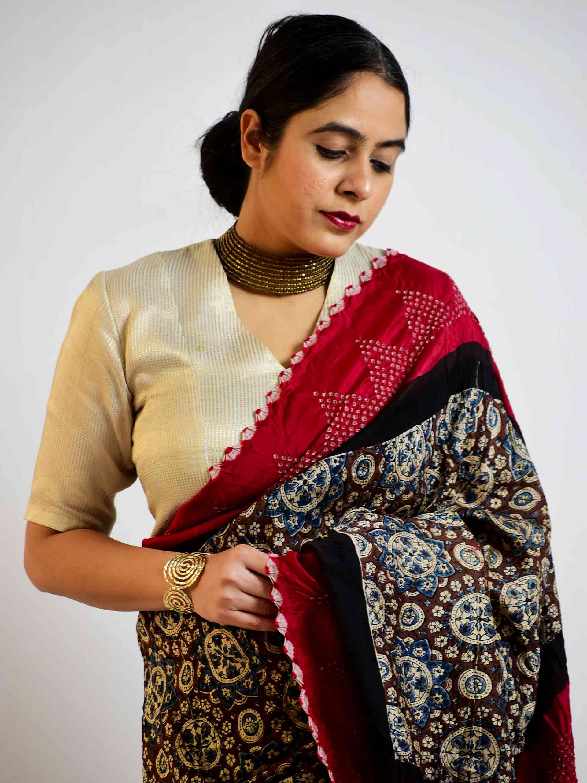 Buy Ajrakh Silk Saree Online