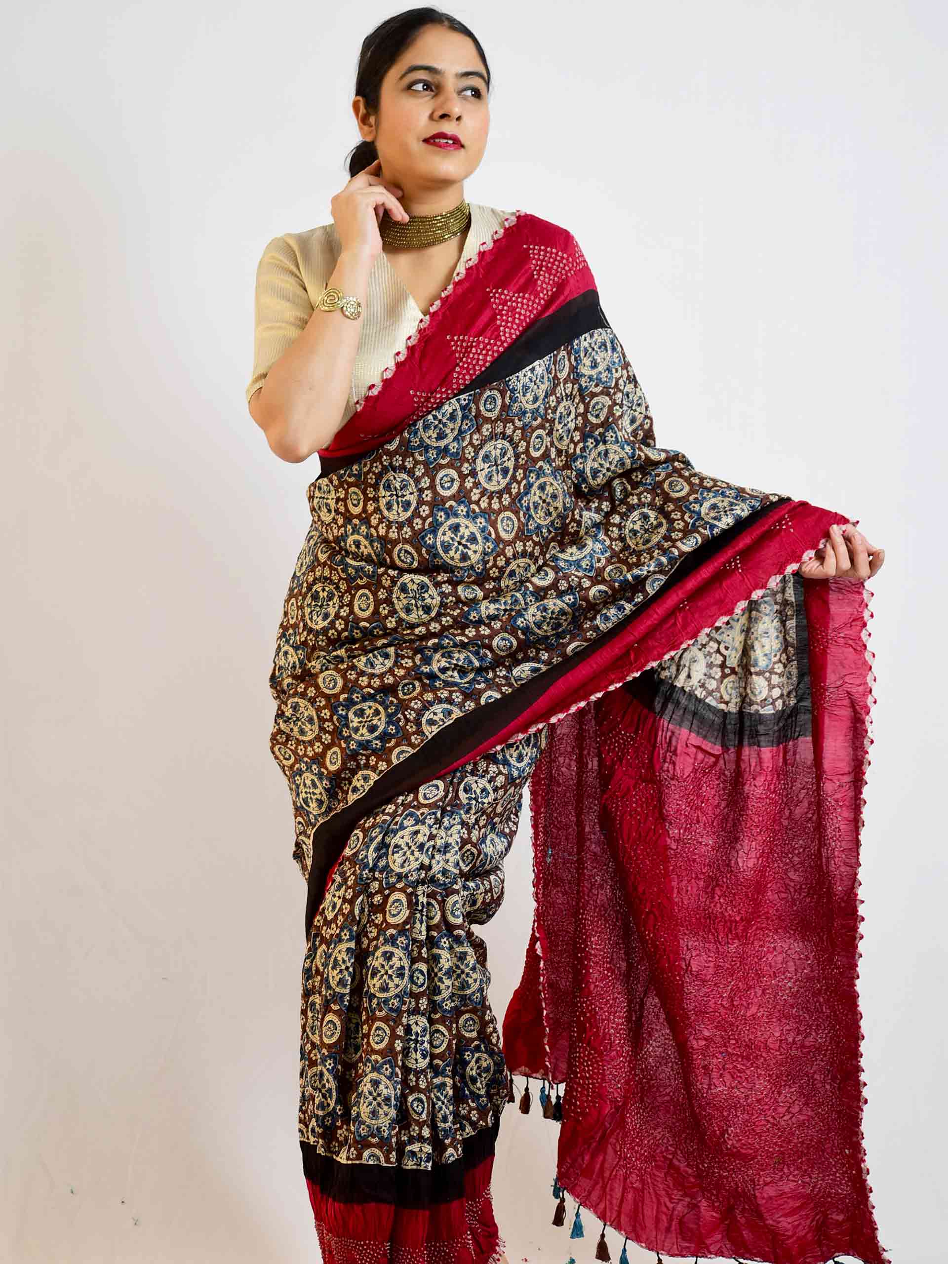 Buy Ajrakh Silk Saree Online