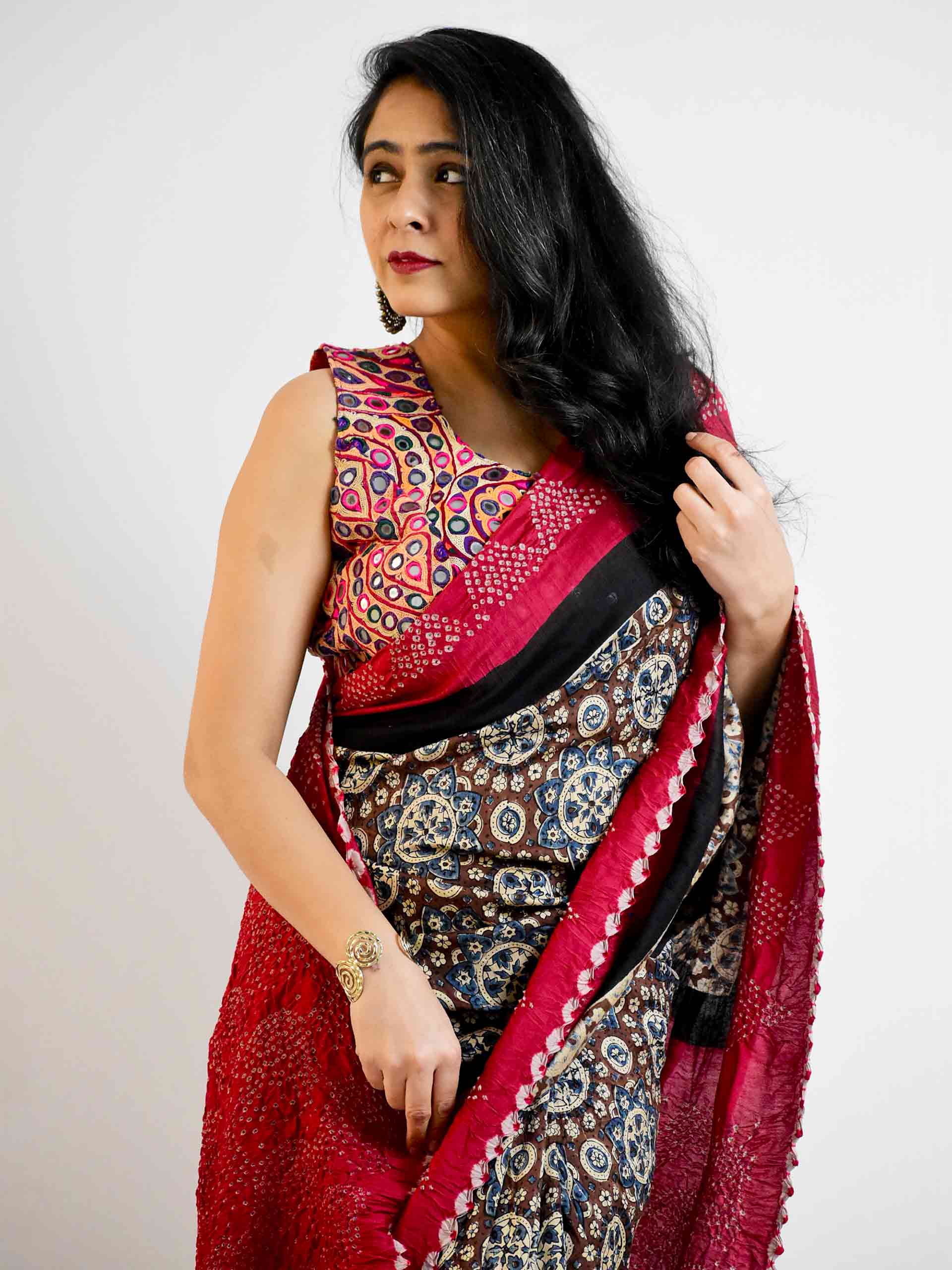 Buy Ajrakh Silk Saree Online