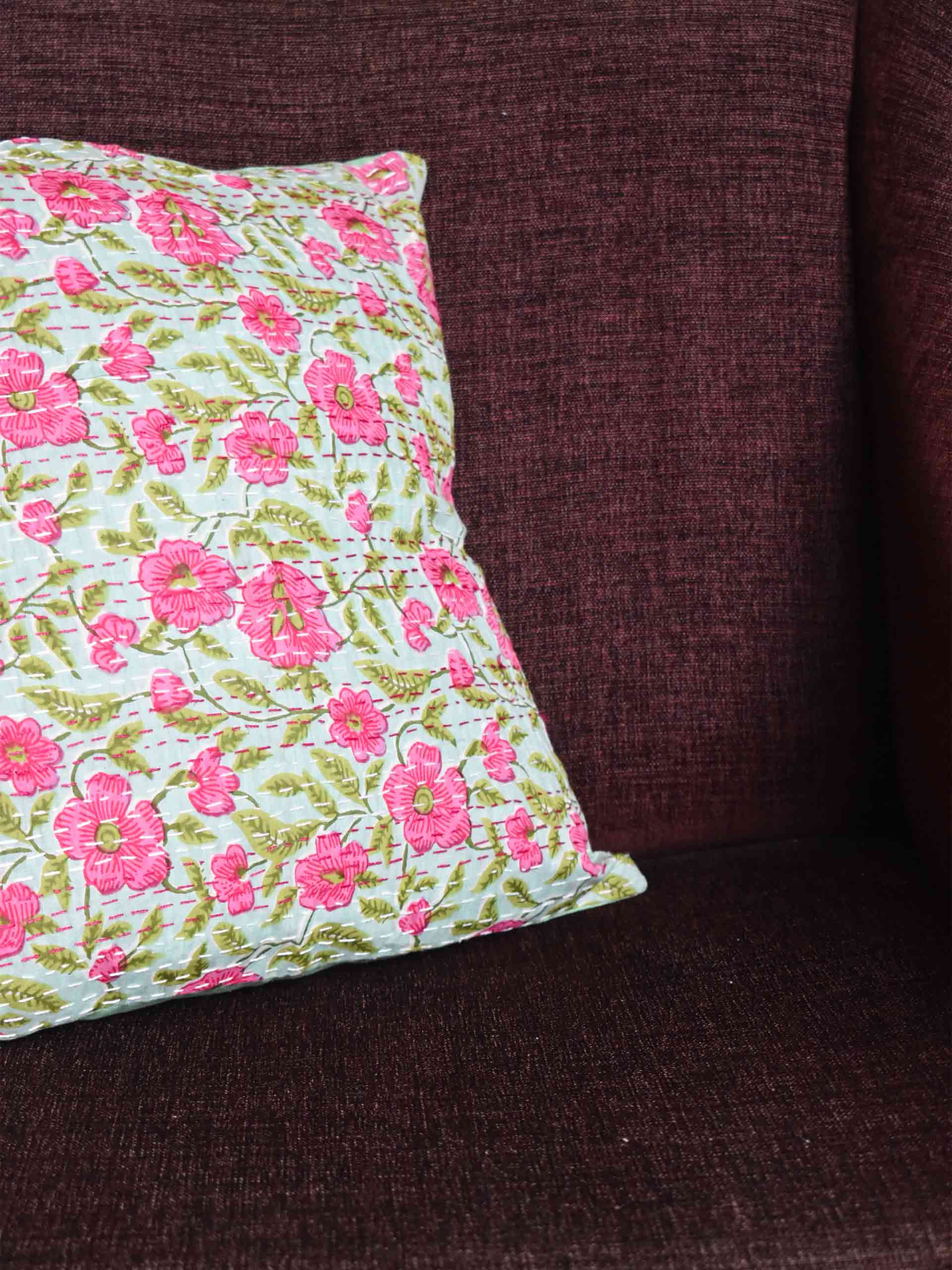 monsoon lily - kantha embroidered cushion cover 16X16