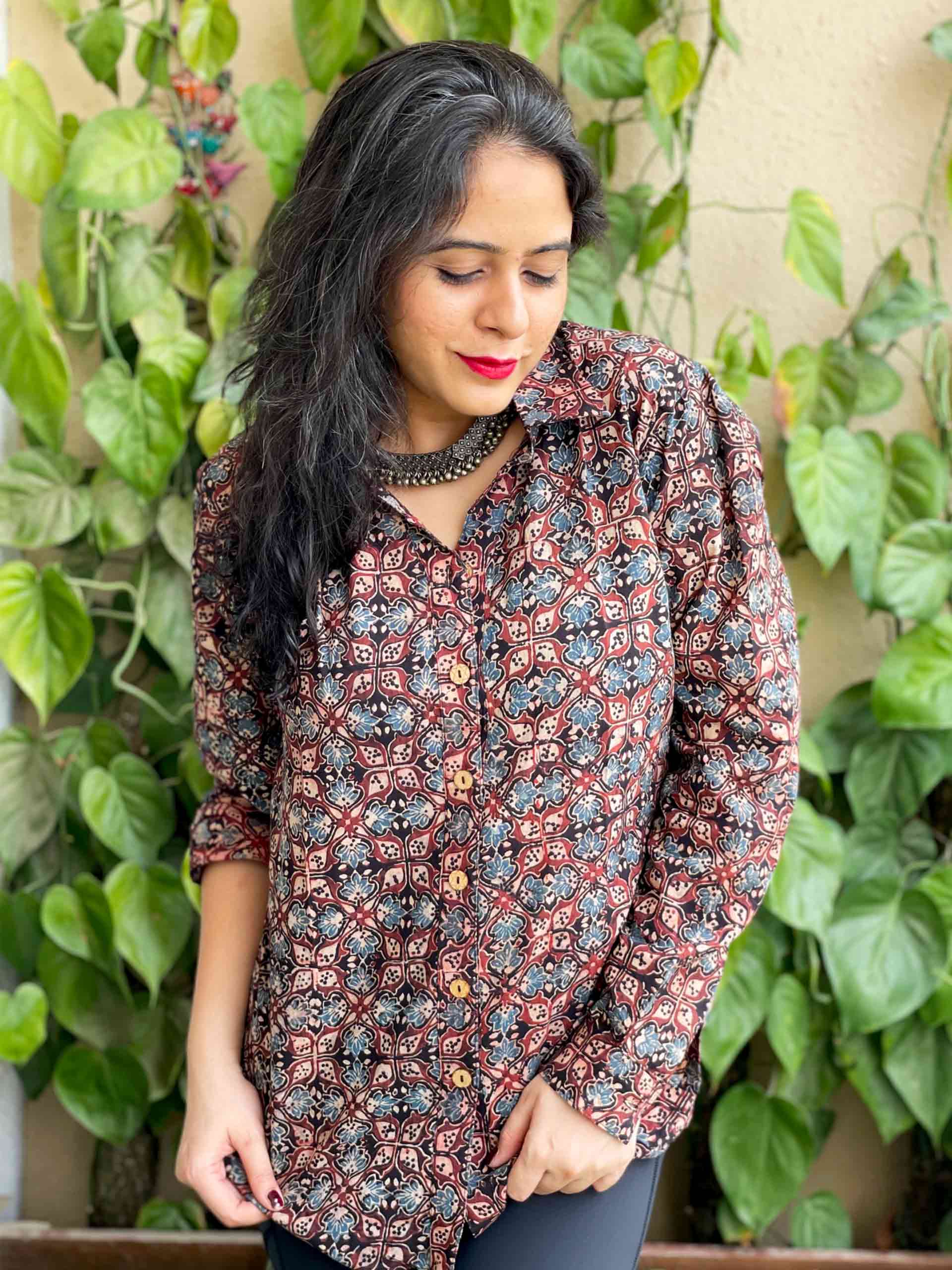 Brave Heart Buy Ajrakh Hand Block Printed Shirt for Women's Online