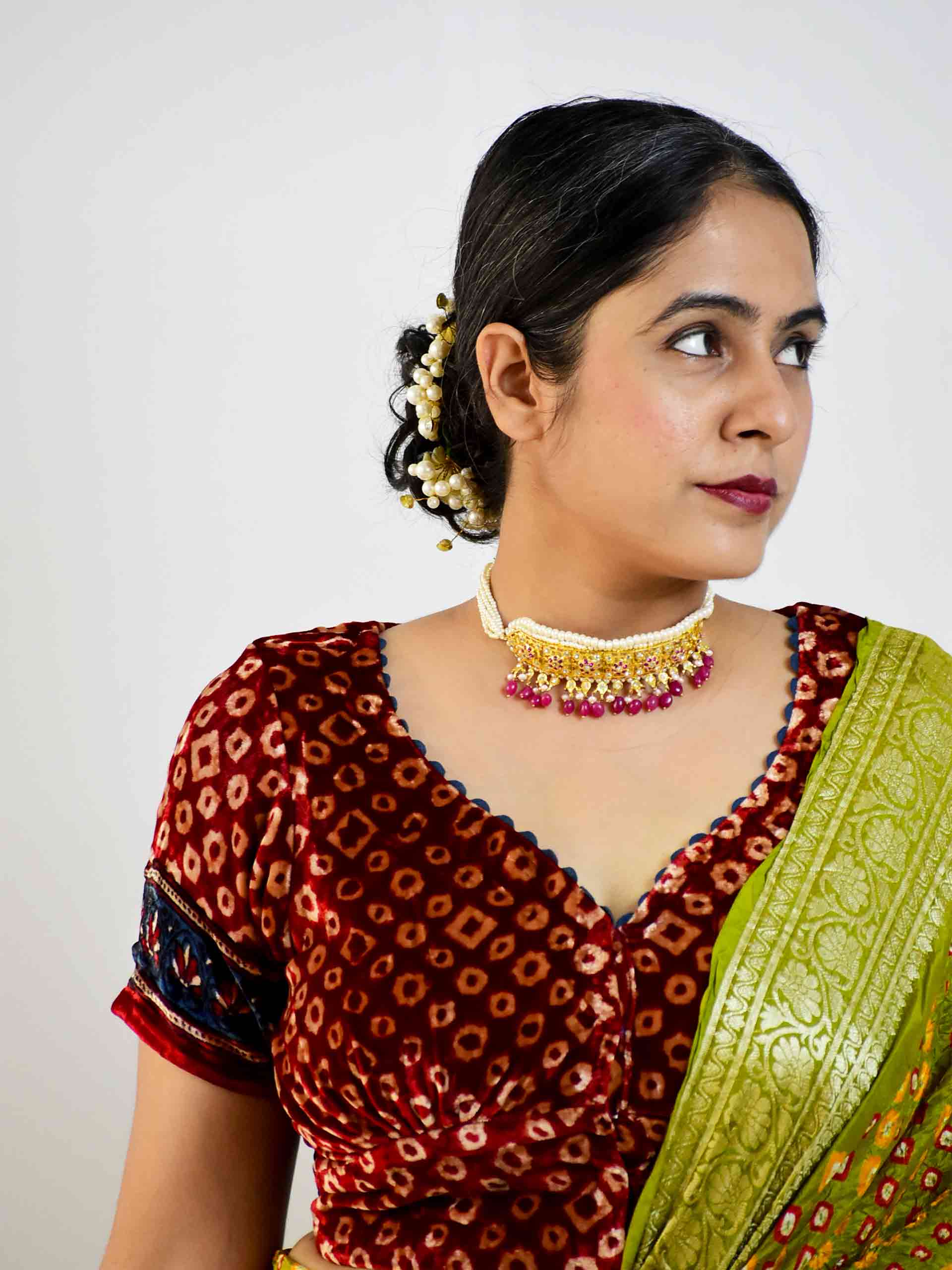 Ajrakh silk Velvet Blouse