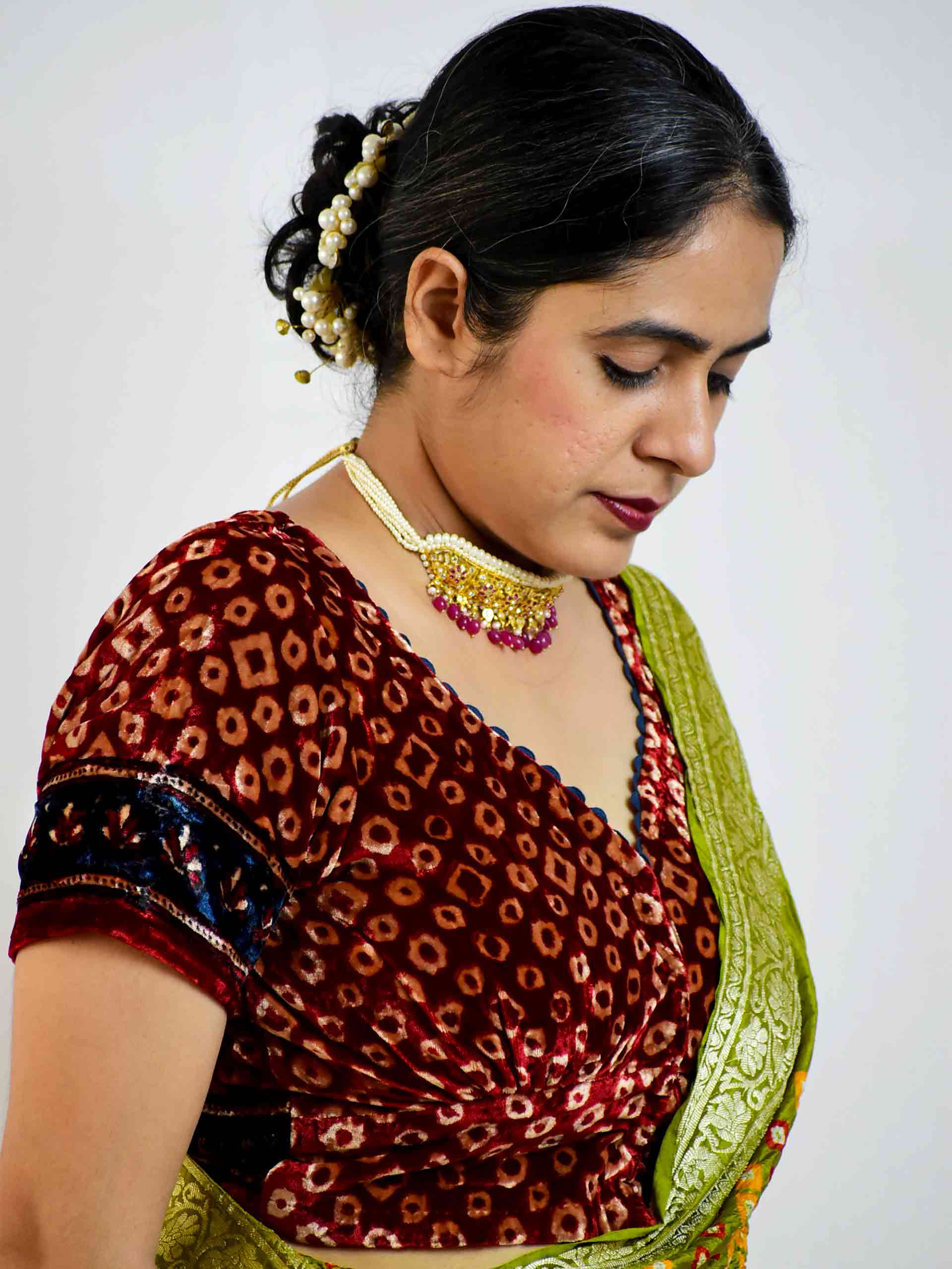 Ajrakh silk Velvet Blouse