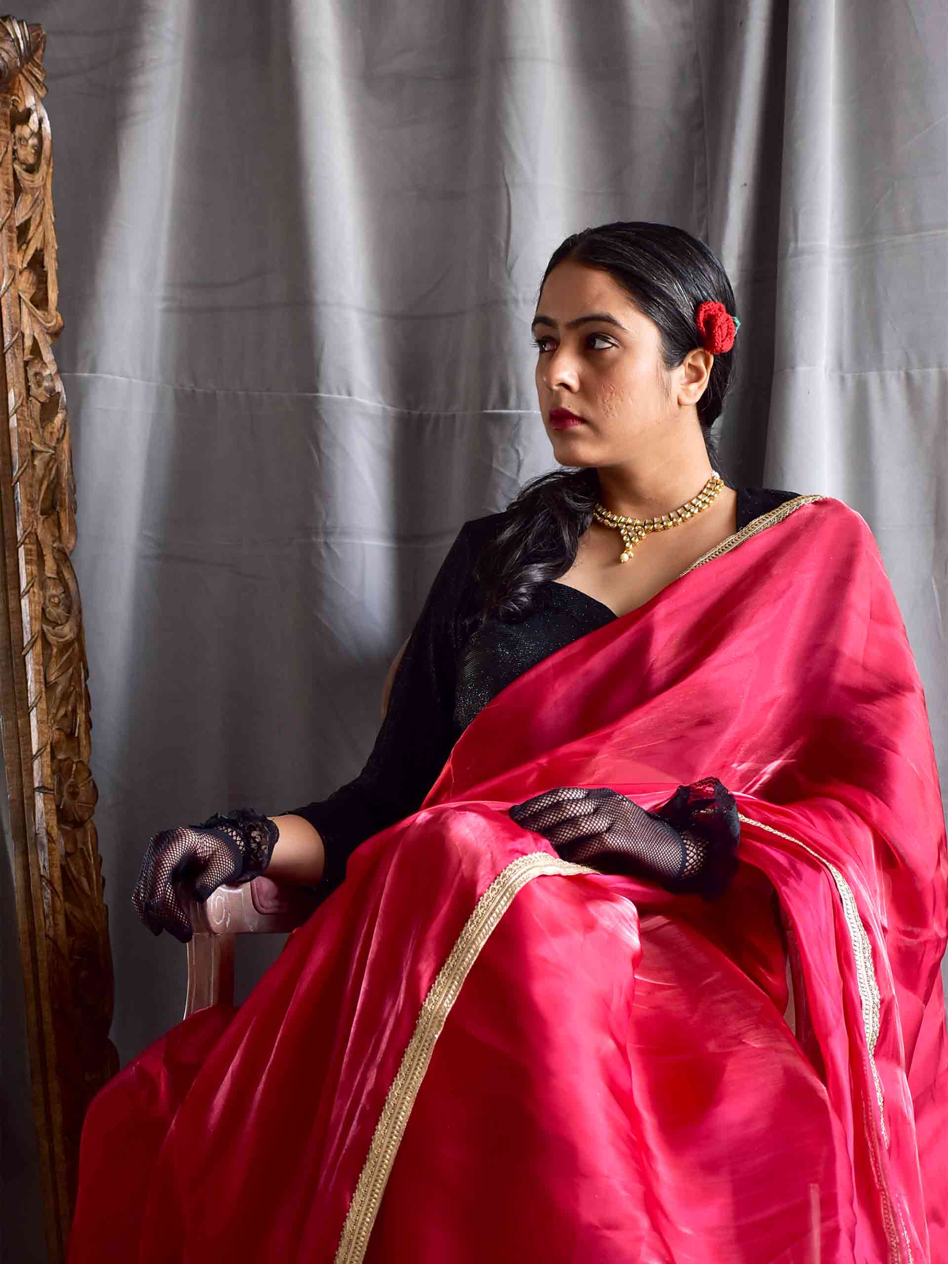 Paradisiac Red - Organza saree