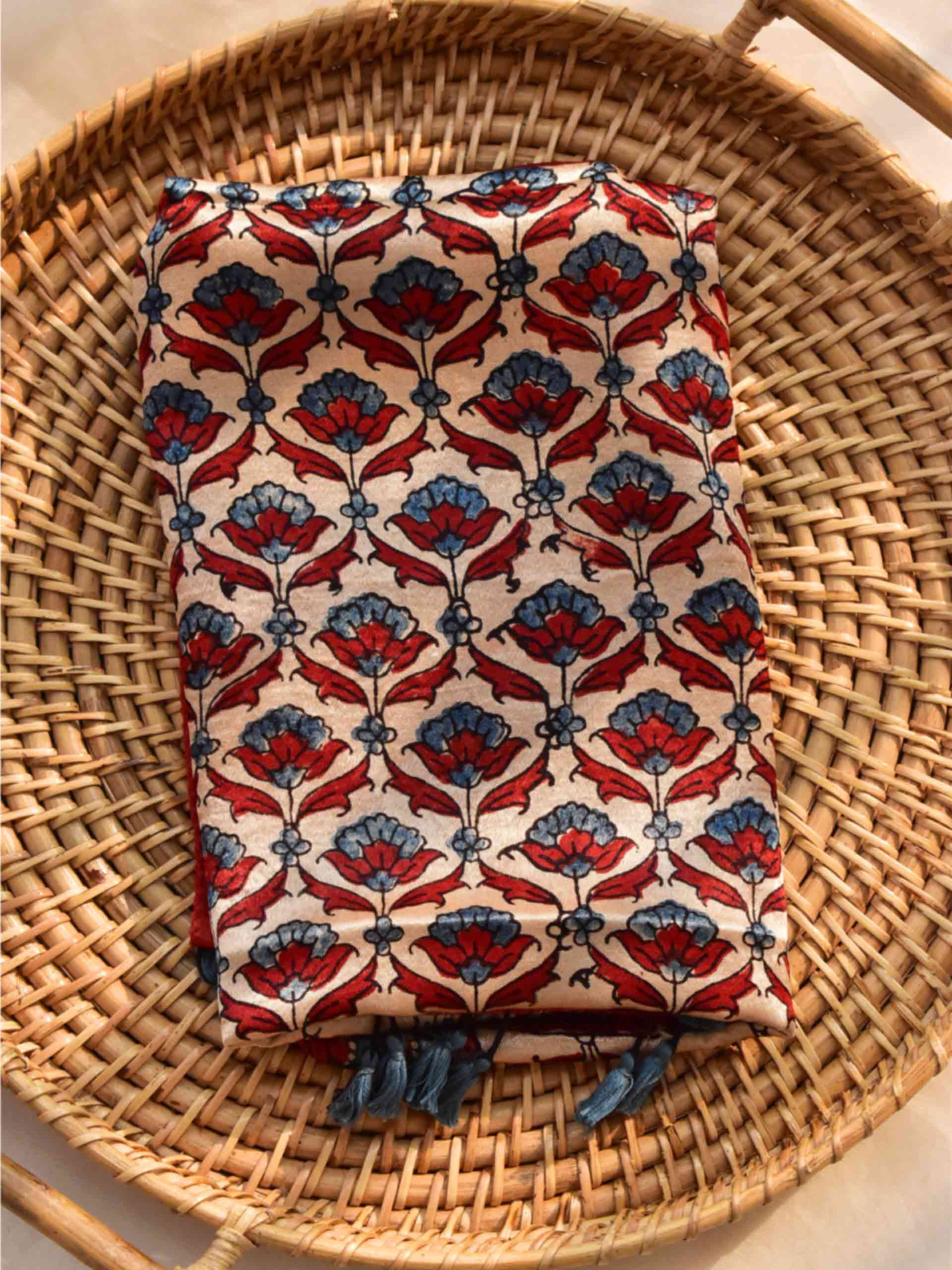 Mughal jaali - Ajrakh hand block printed Mashru silk stole