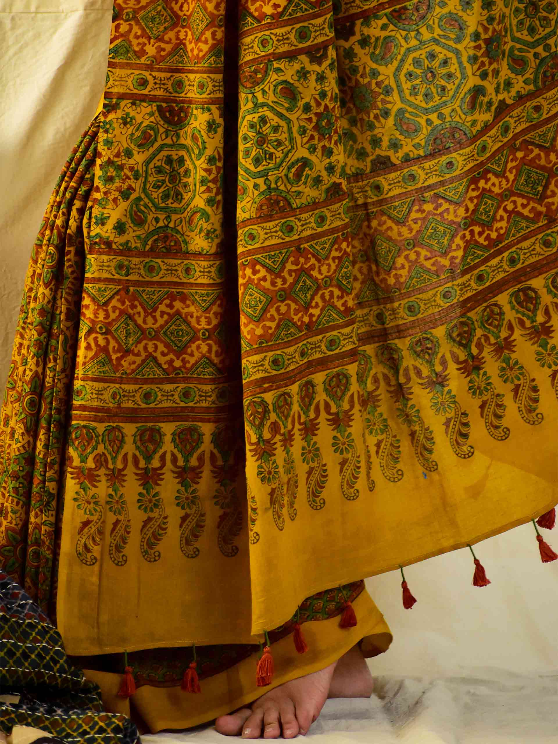Ajrakh hand block printed mul cotton saree