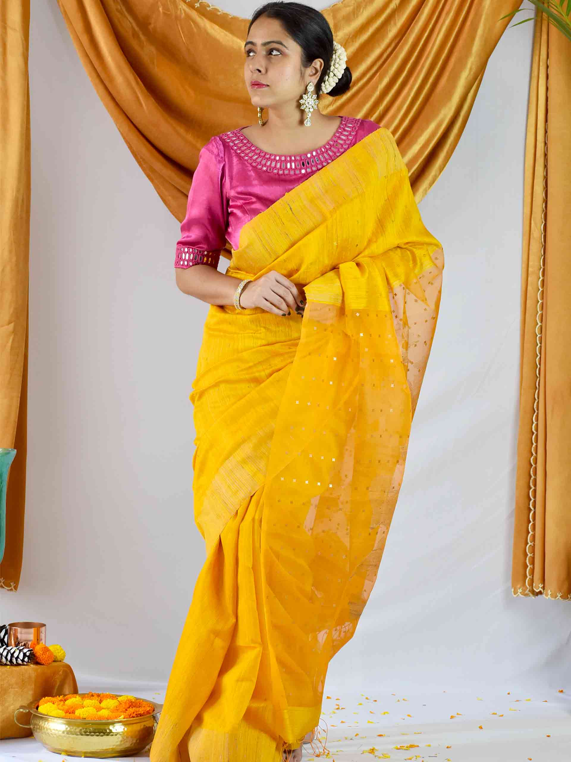 Handwoven Matka Silk Jamdani Sequin Work Saree Online