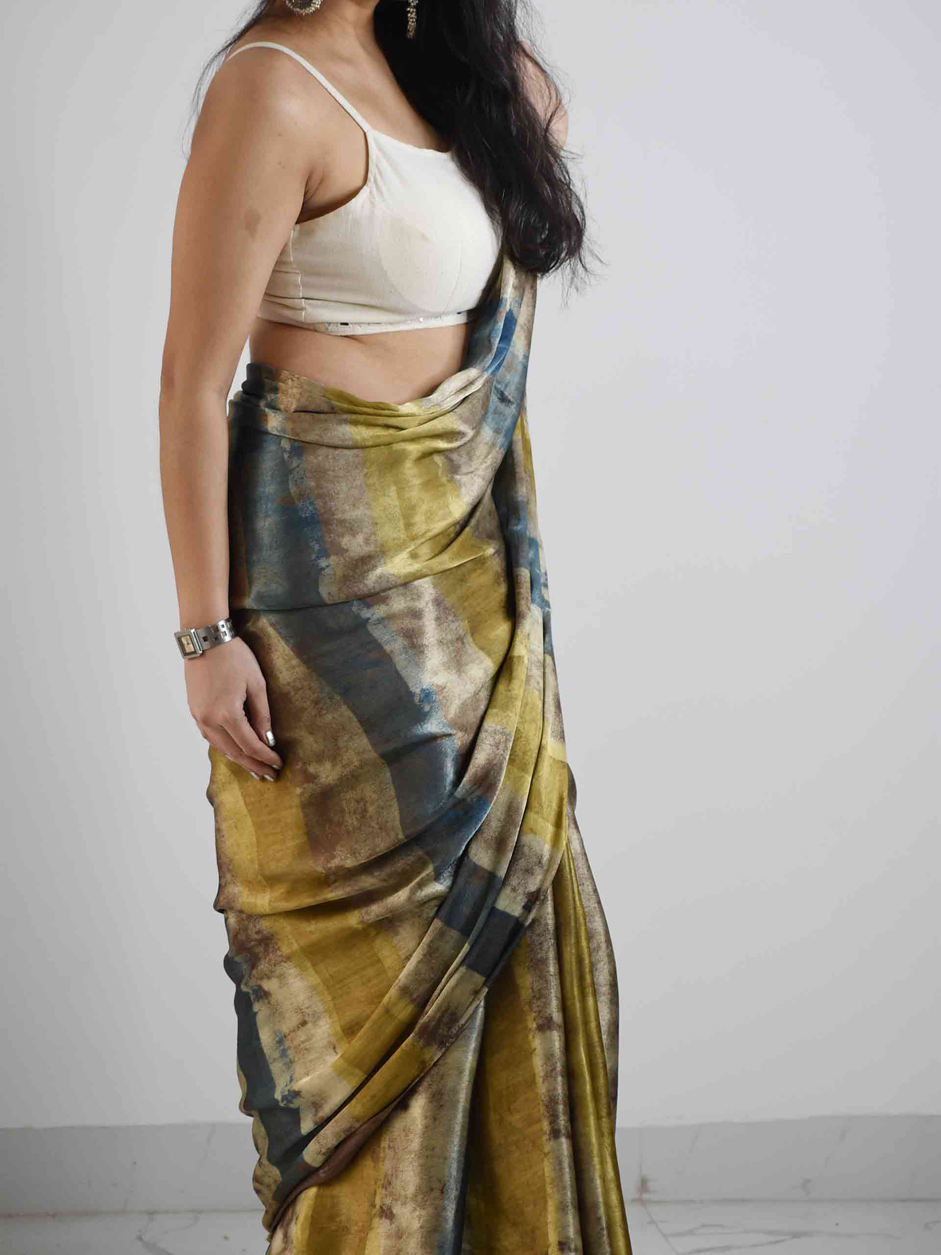 Ajrakh Mashru Silk saree