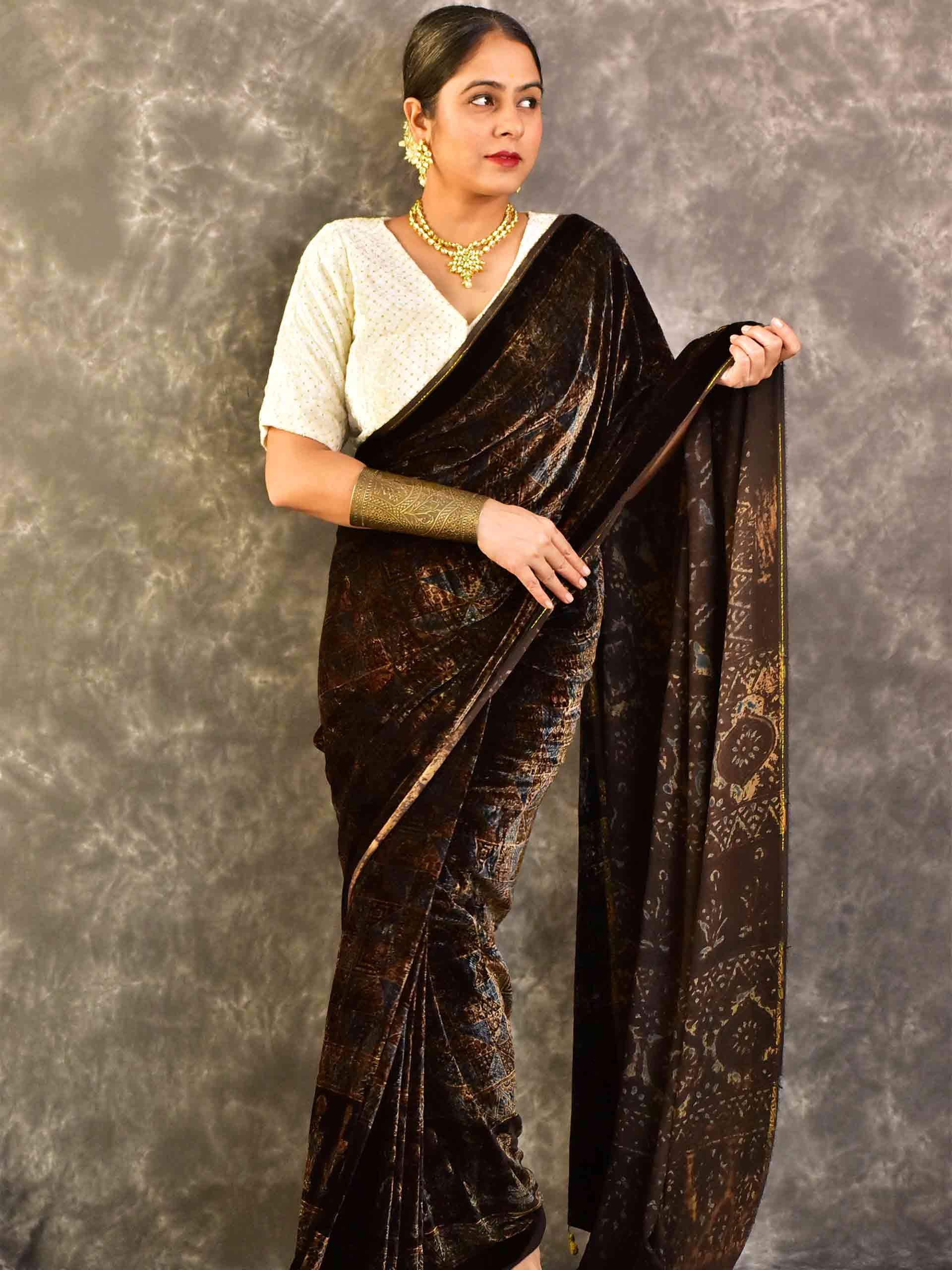 Kusuma - Ajrakh Silk Velvet Saree