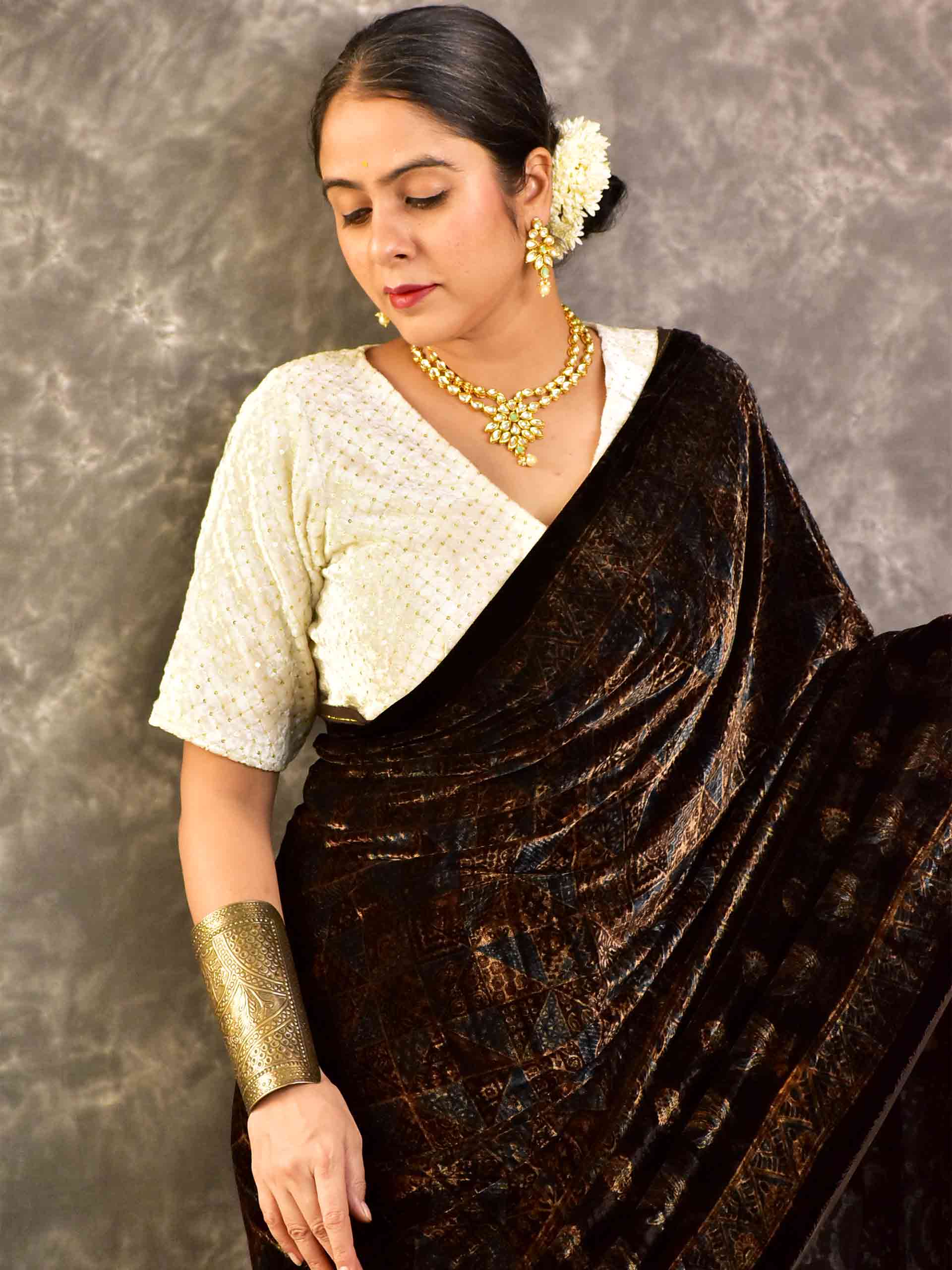 Kusuma - Ajrakh Silk Velvet Saree