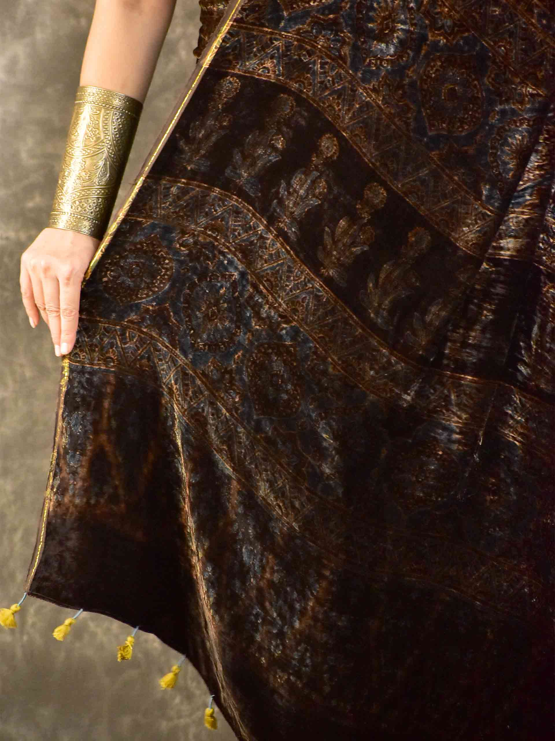 Kusuma - Ajrakh Silk Velvet Saree
