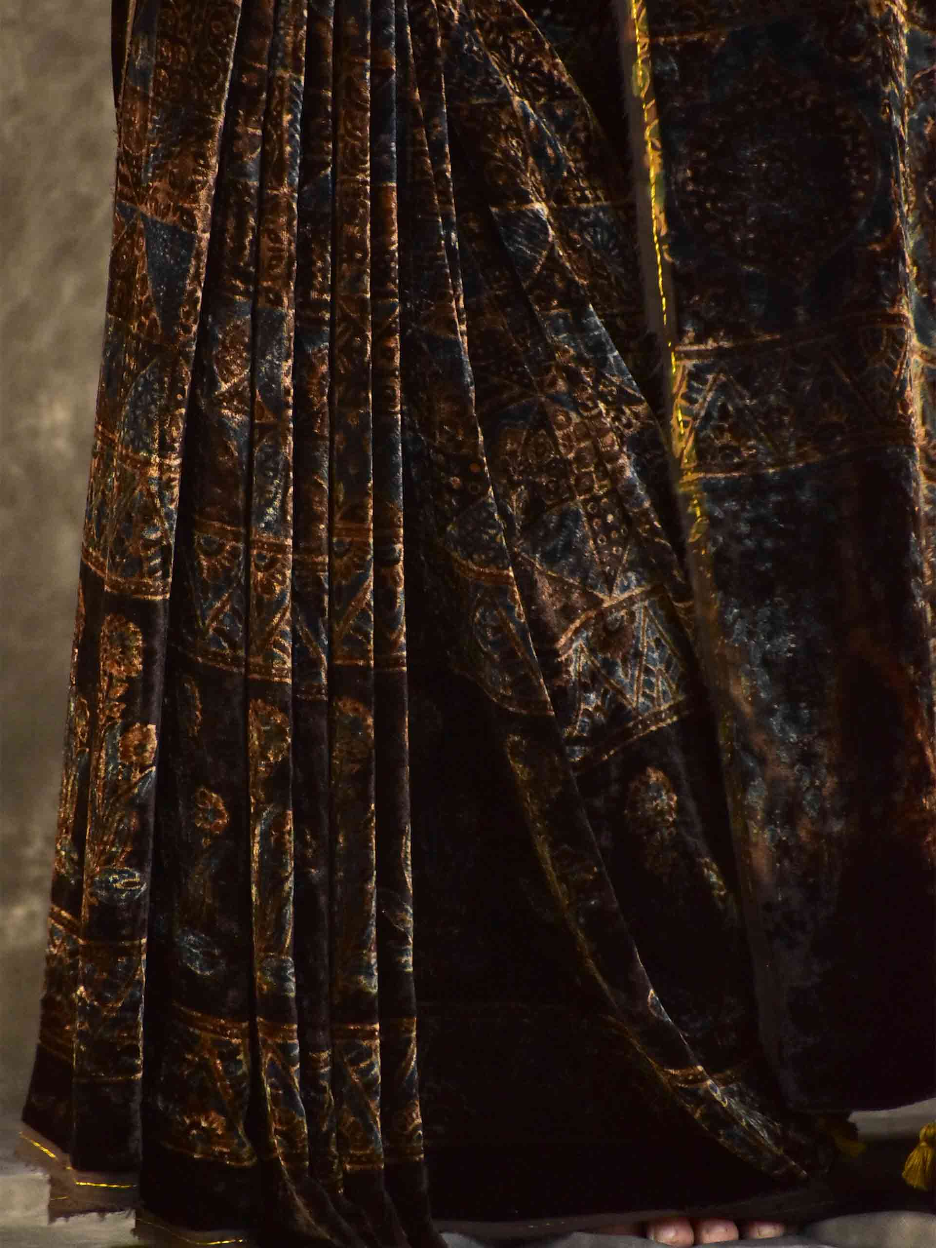 Kusuma - Ajrakh Silk Velvet Saree