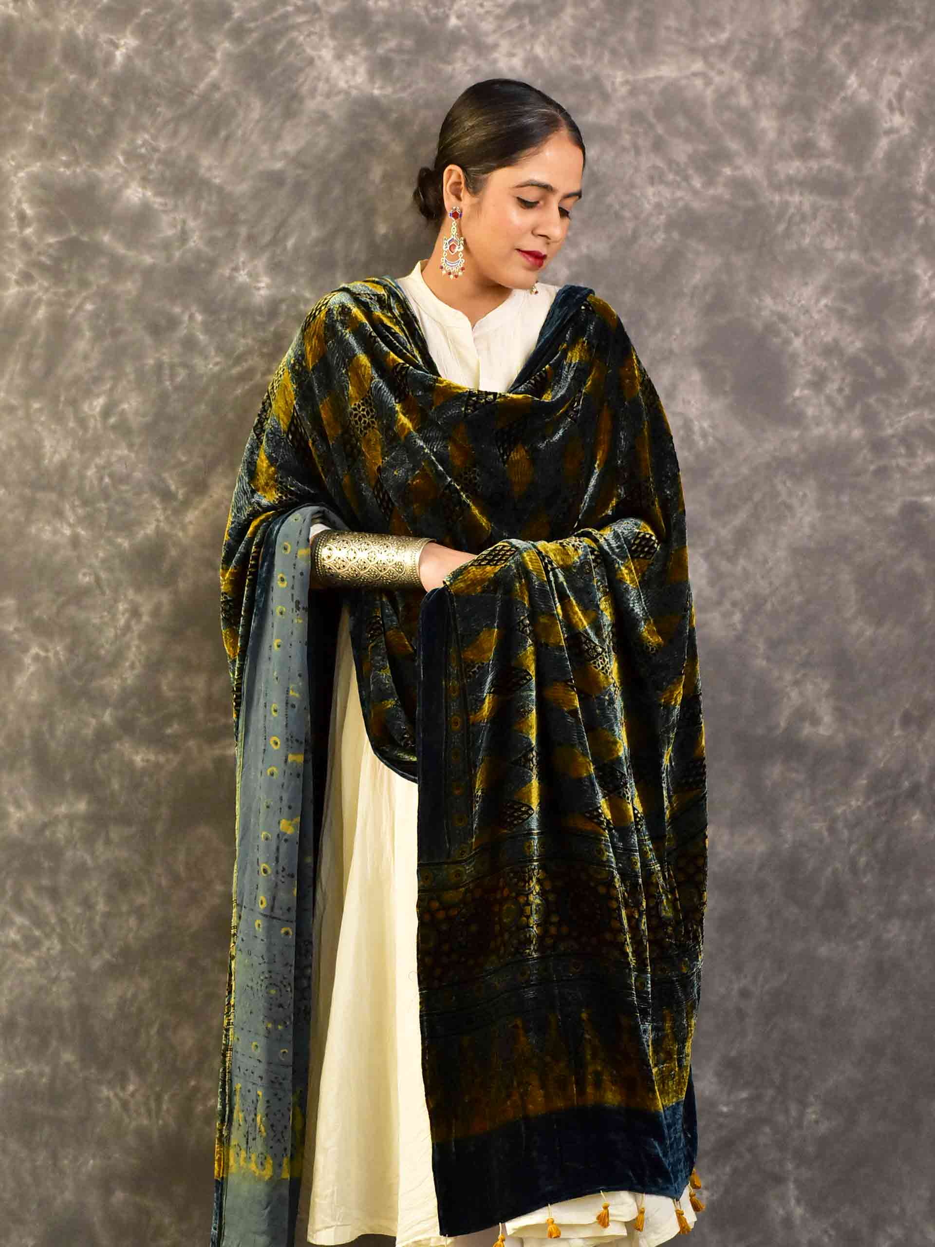 Berries - Ajrakh Silk Velvet Dupatta