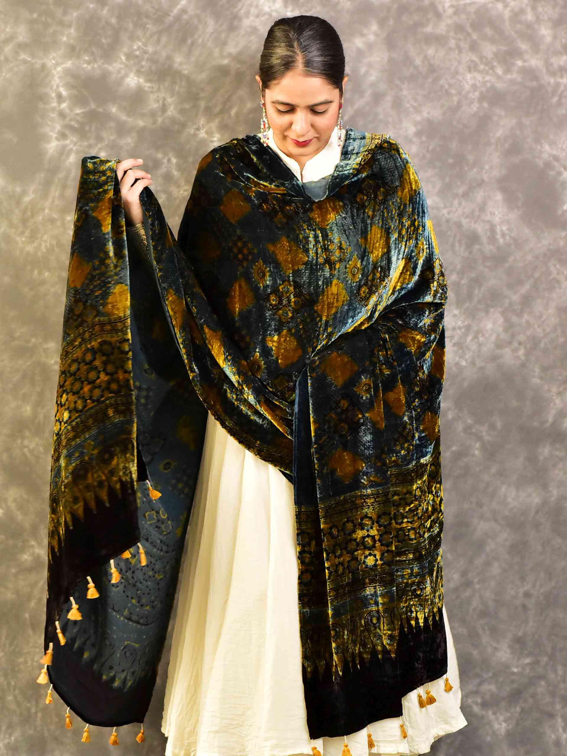 Berries - Ajrakh Silk Velvet Dupatta