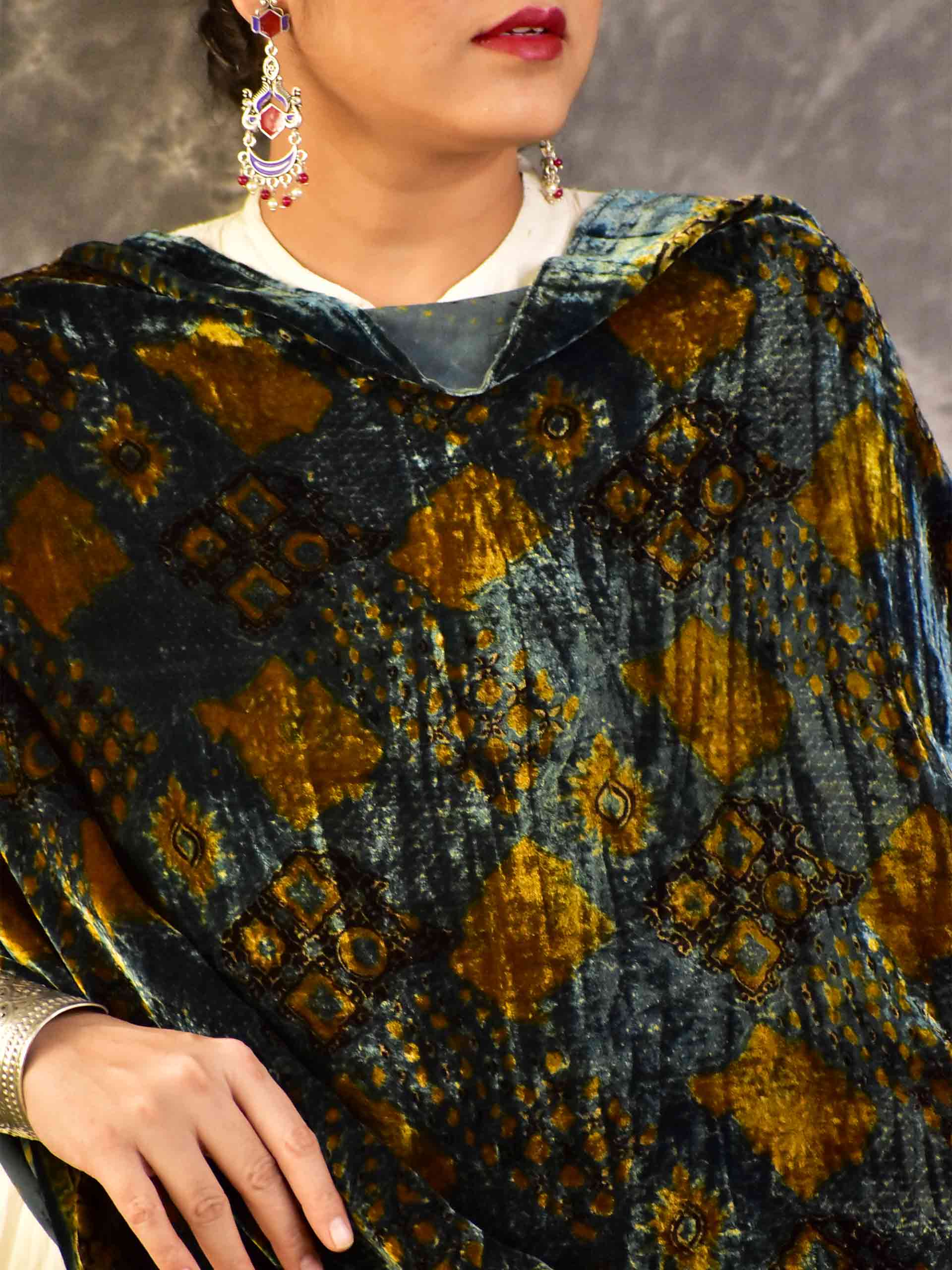 Berries - Ajrakh Silk Velvet Dupatta