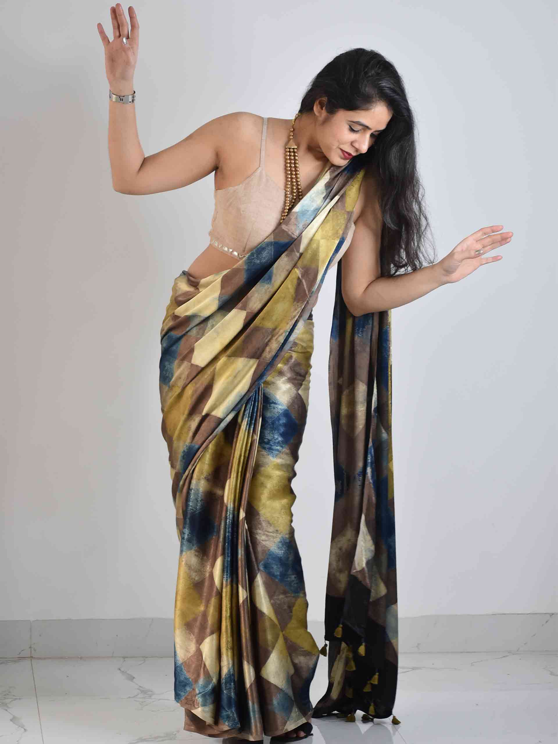 Ajrakh mashru silk saree