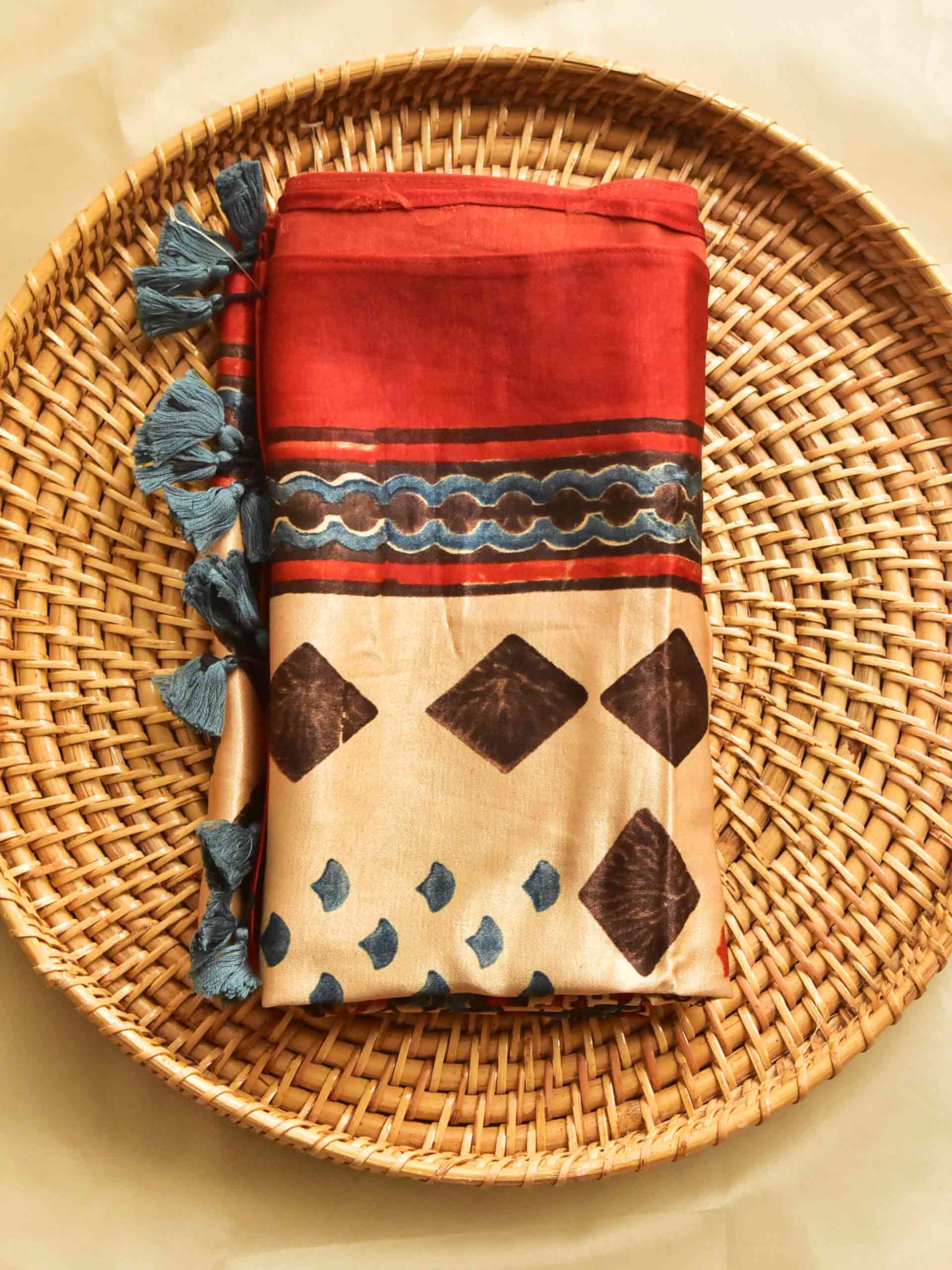 Dance - Ajrakh hand block printed Mashru silk stole