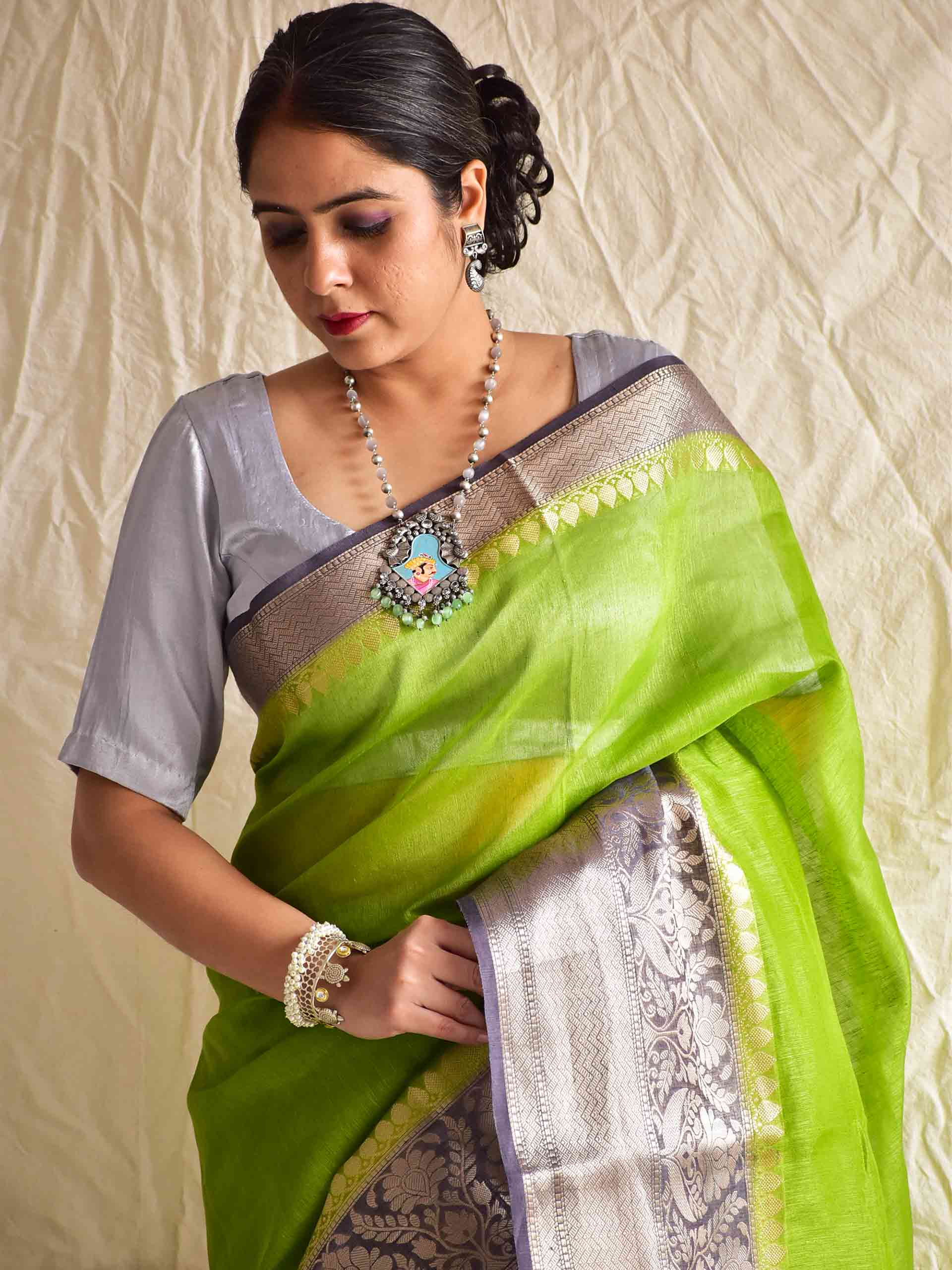 khyber - Linen zari Saree