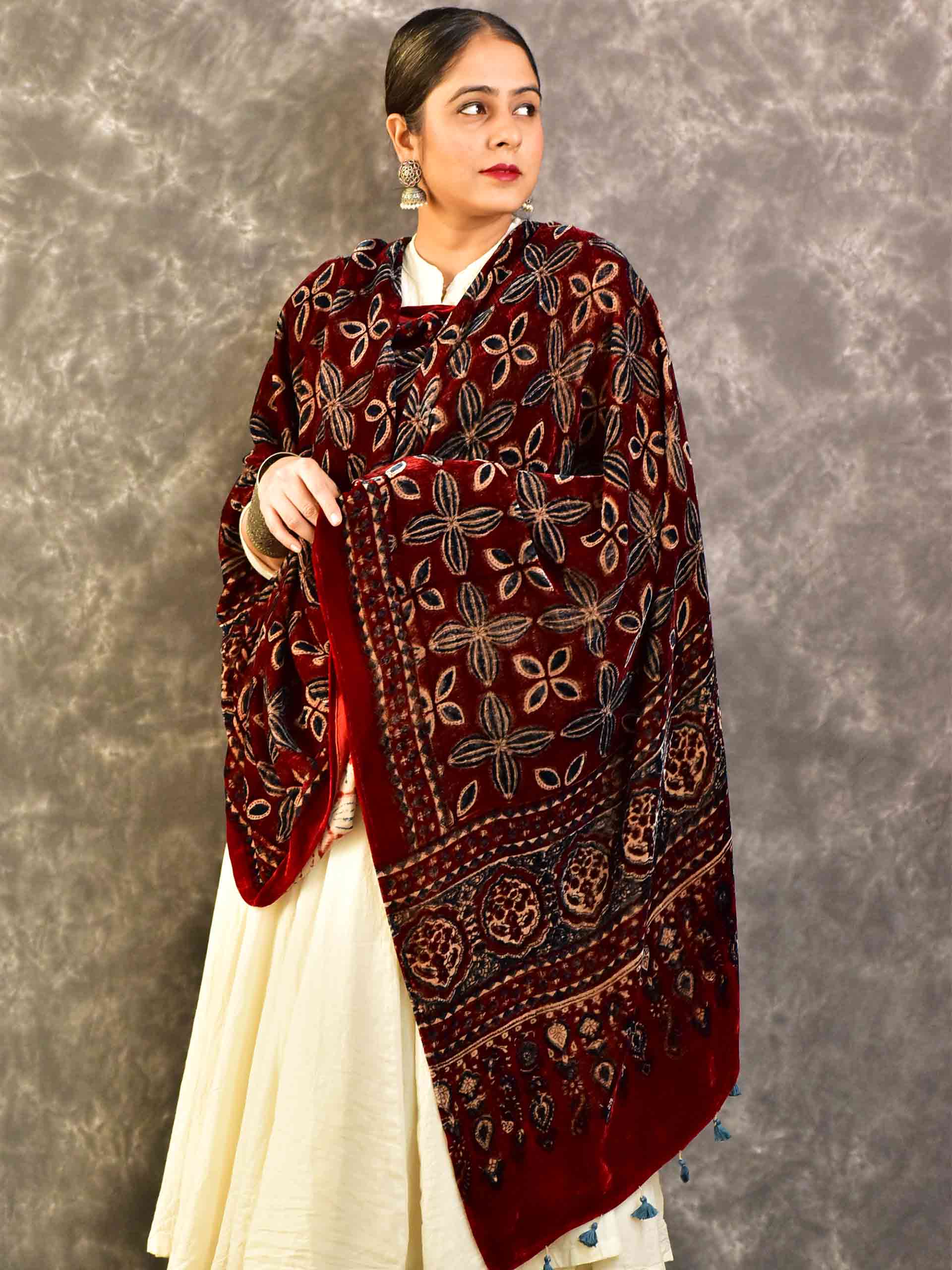 Bloom - Ajrakh Silk Velvet Dupatta