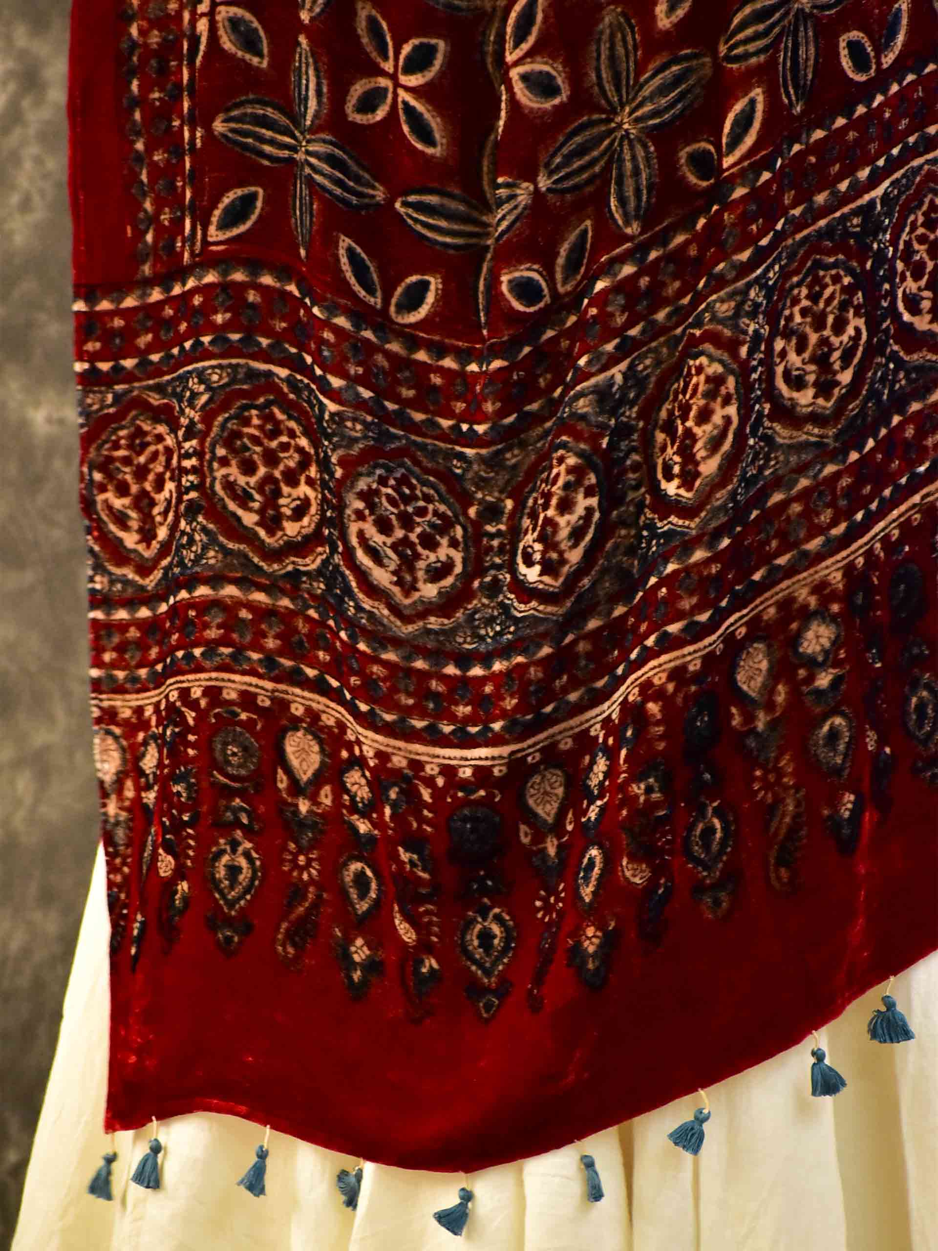 Bloom - Ajrakh Silk Velvet Dupatta