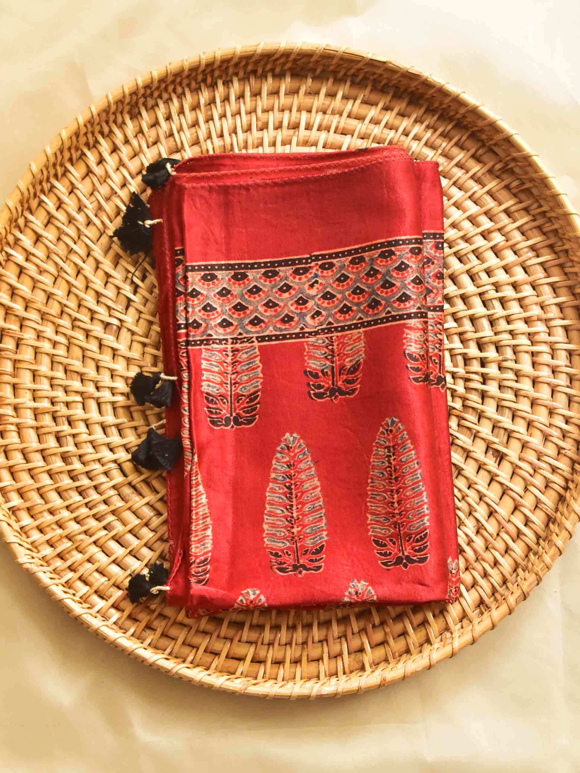 Leaf - Ajrakh hand block printed Mashru silk stole