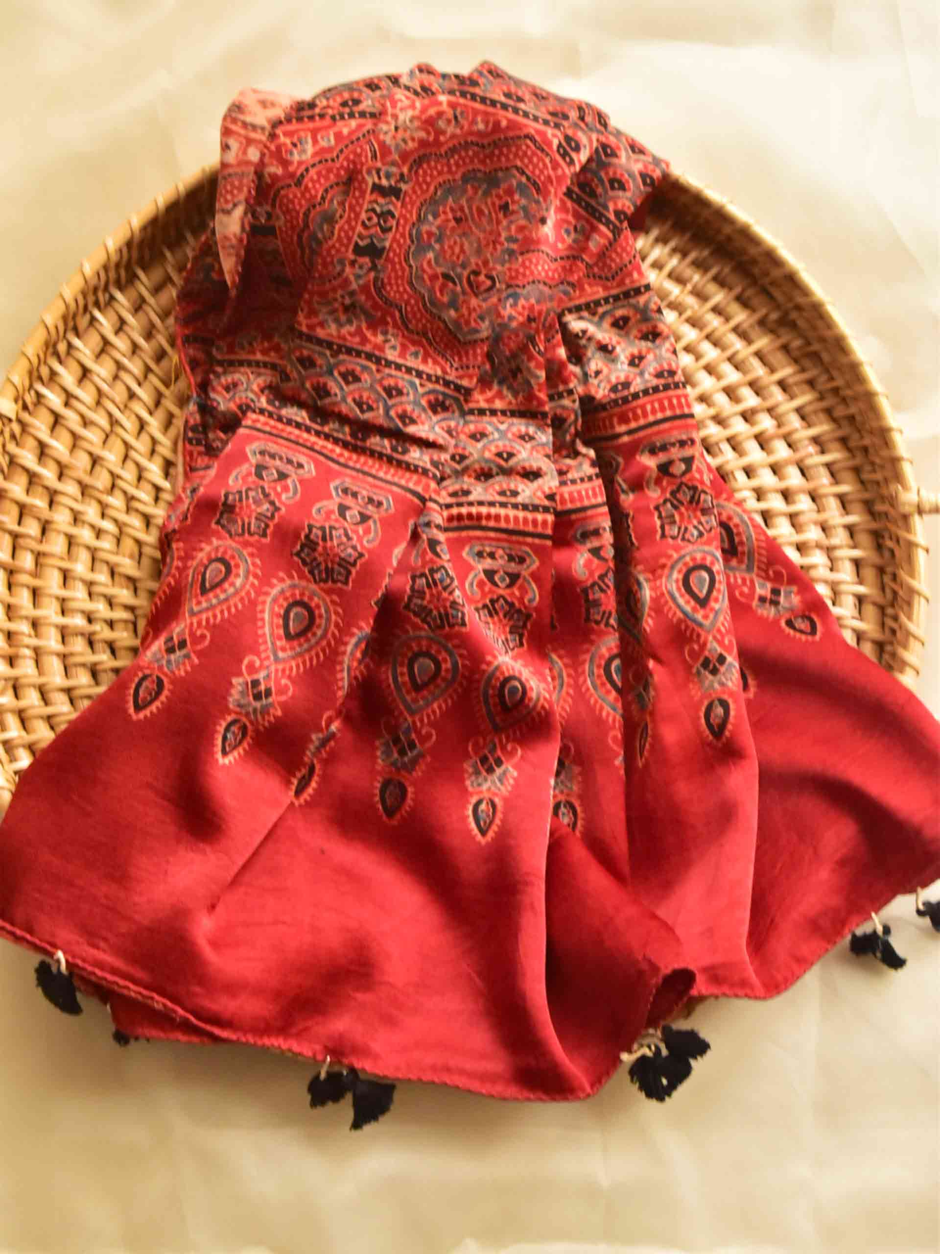 Leaf - Ajrakh hand block printed Mashru silk stole
