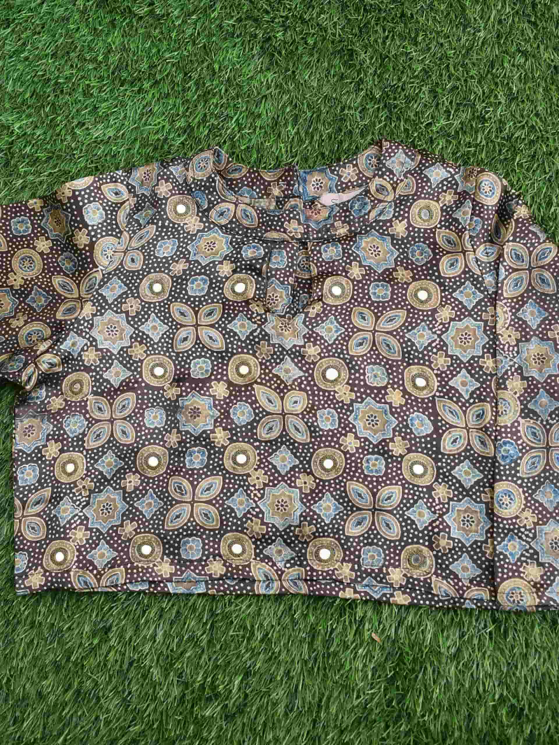 Buy Olive Green Ajrakh Mashru Silk Blouse Online