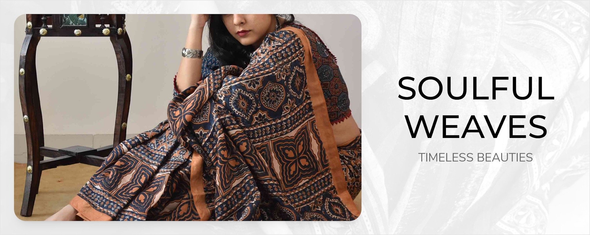 Buy Ajrakh Handloom Modal Silk Sarees Online