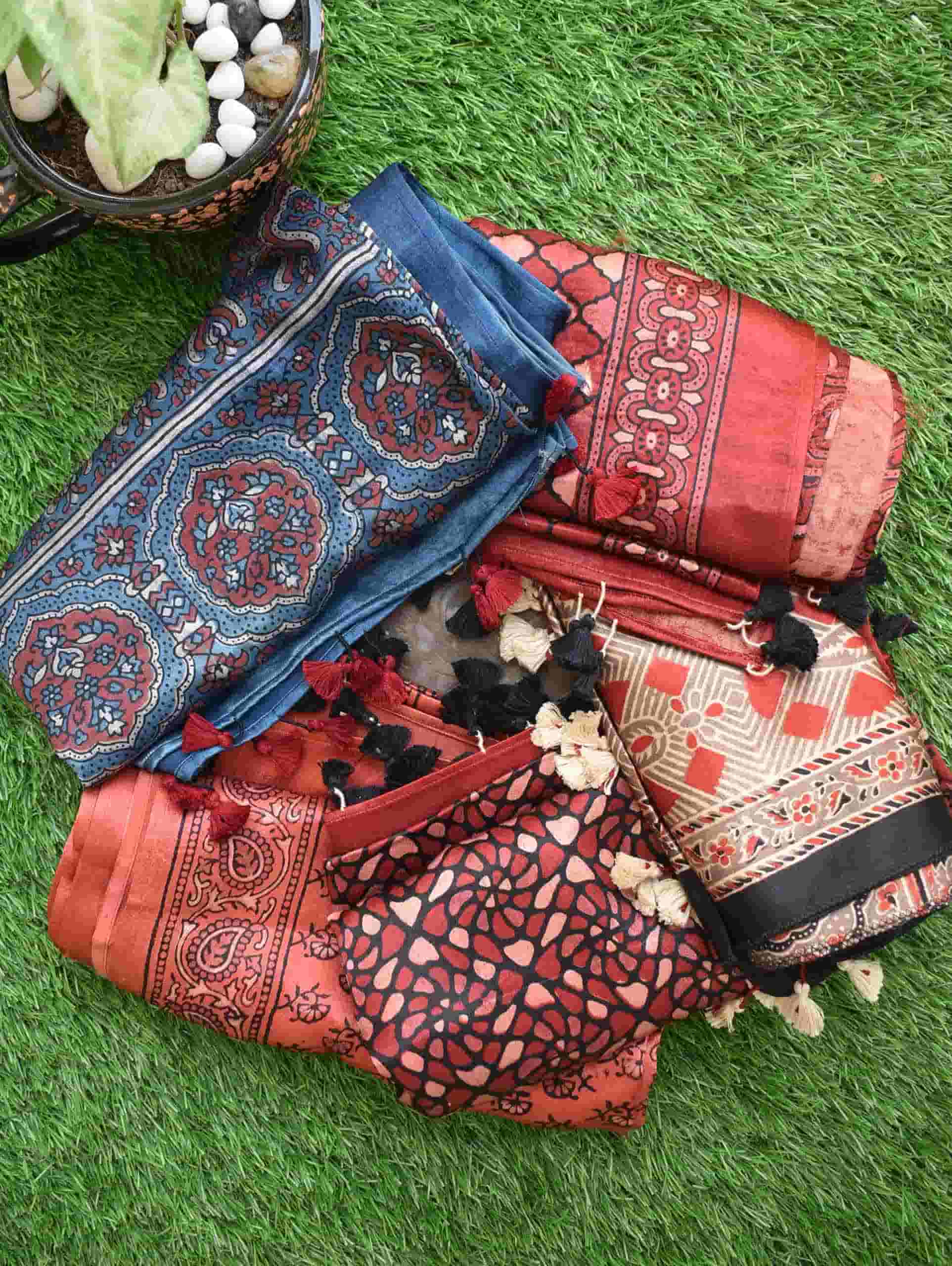 Buy Ajrakh mashru Silk Stoles Online from Sundarii