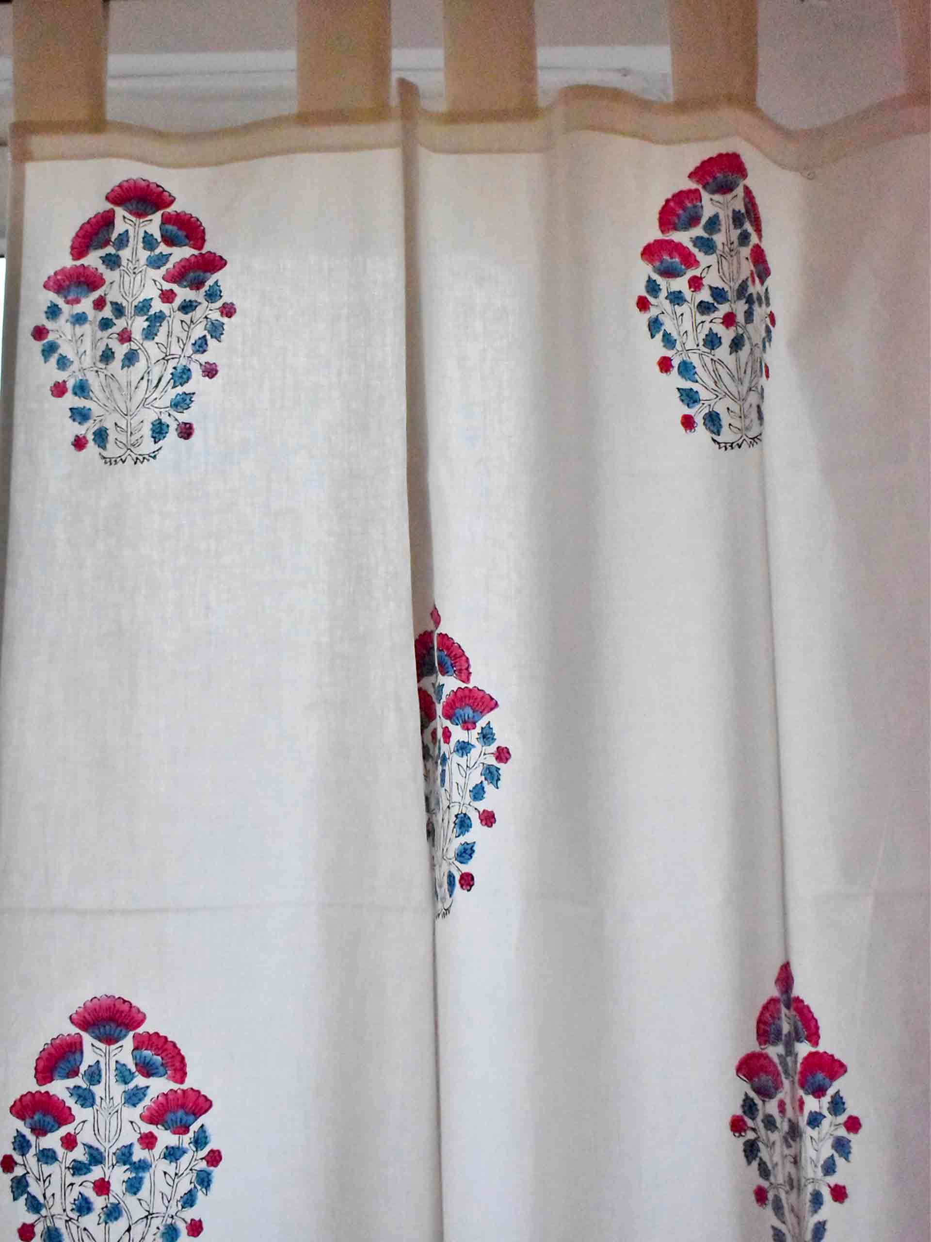 Pink Flower - Hand block printed curtain (7 ft)