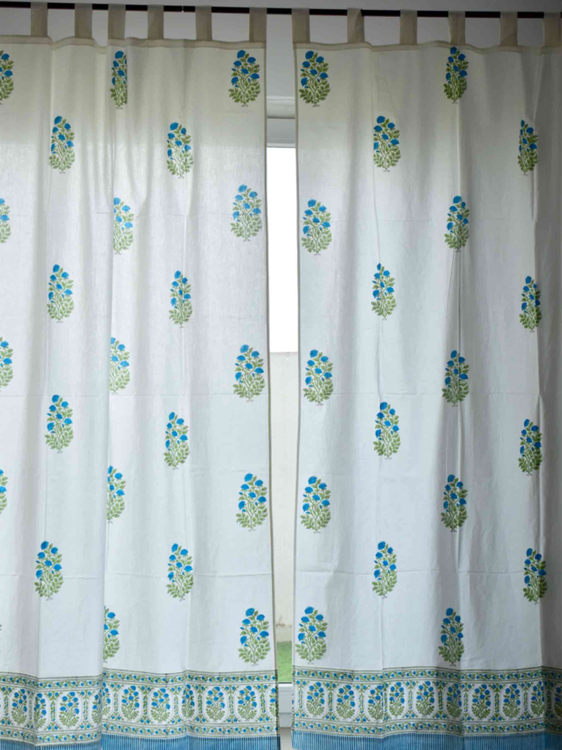 Green Plant - Hand block printed curtain (7 ft)