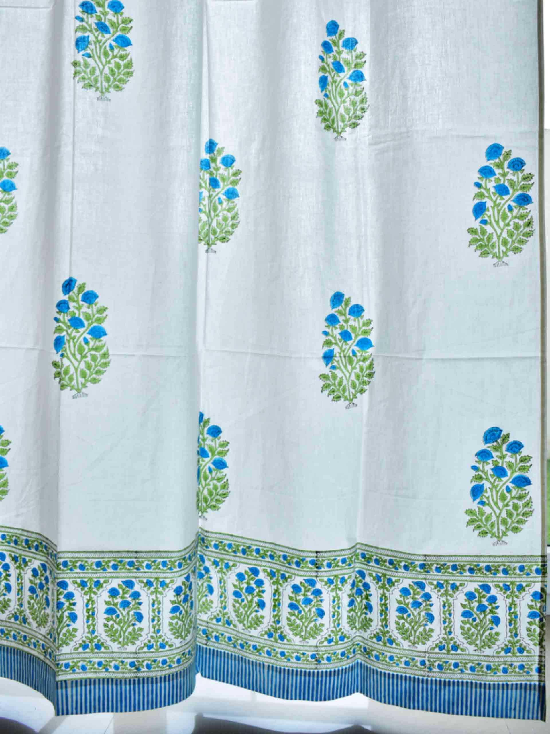 Green Plant - Hand block printed curtain (7 ft)