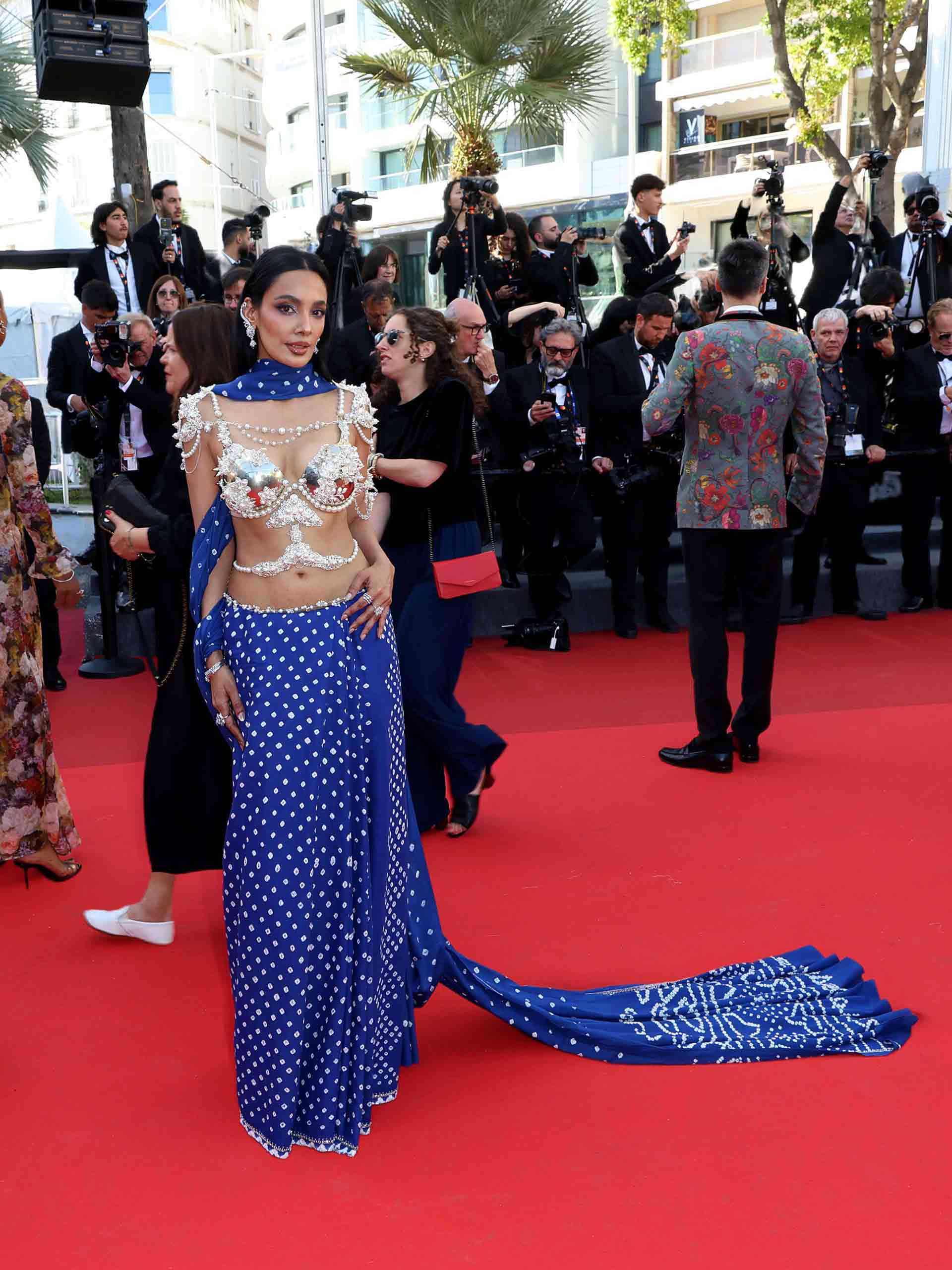 Ishita Cannes look - hand embroidered Bandhani saree