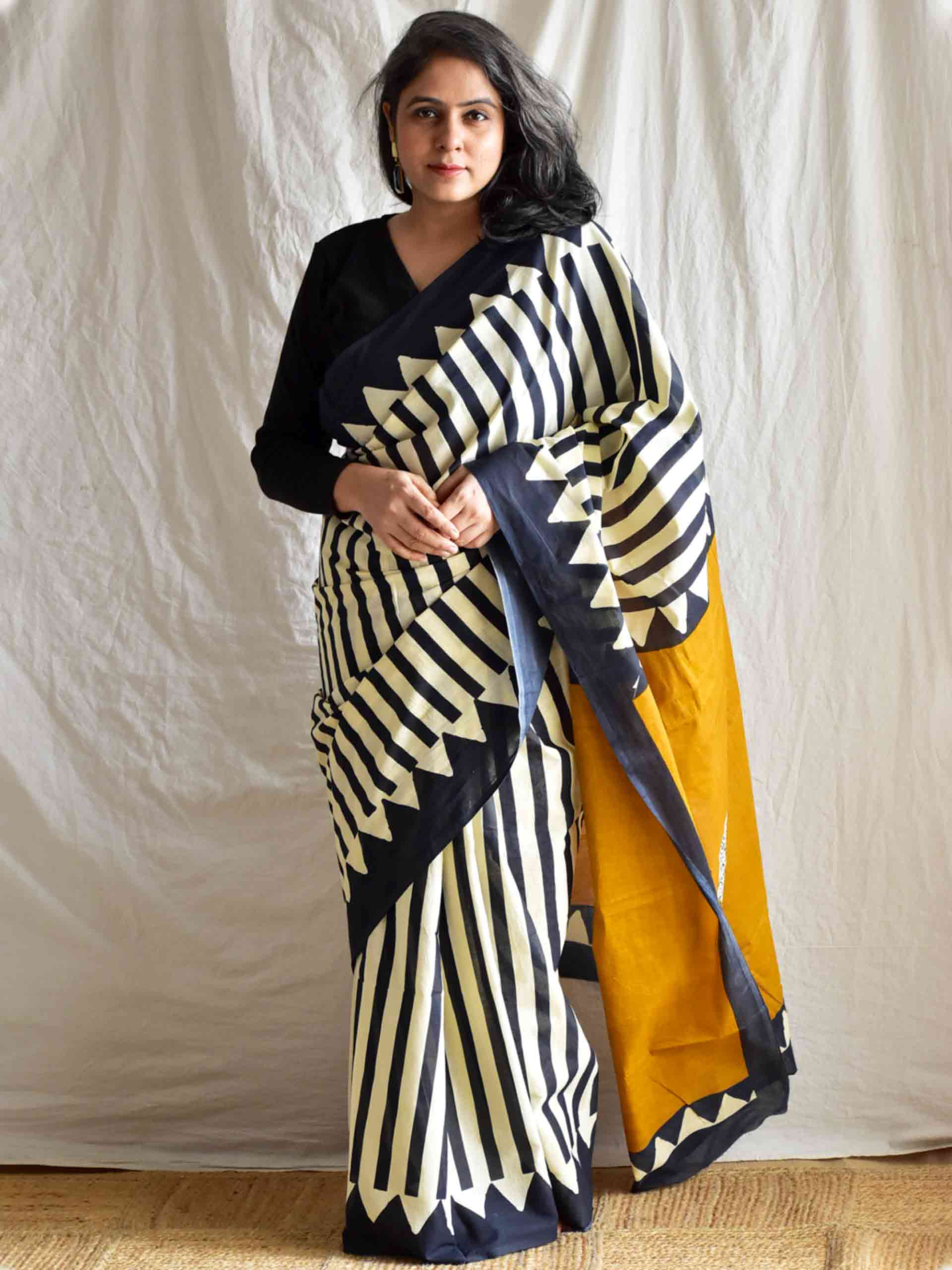Stripe Magic - Dabu cotton saree