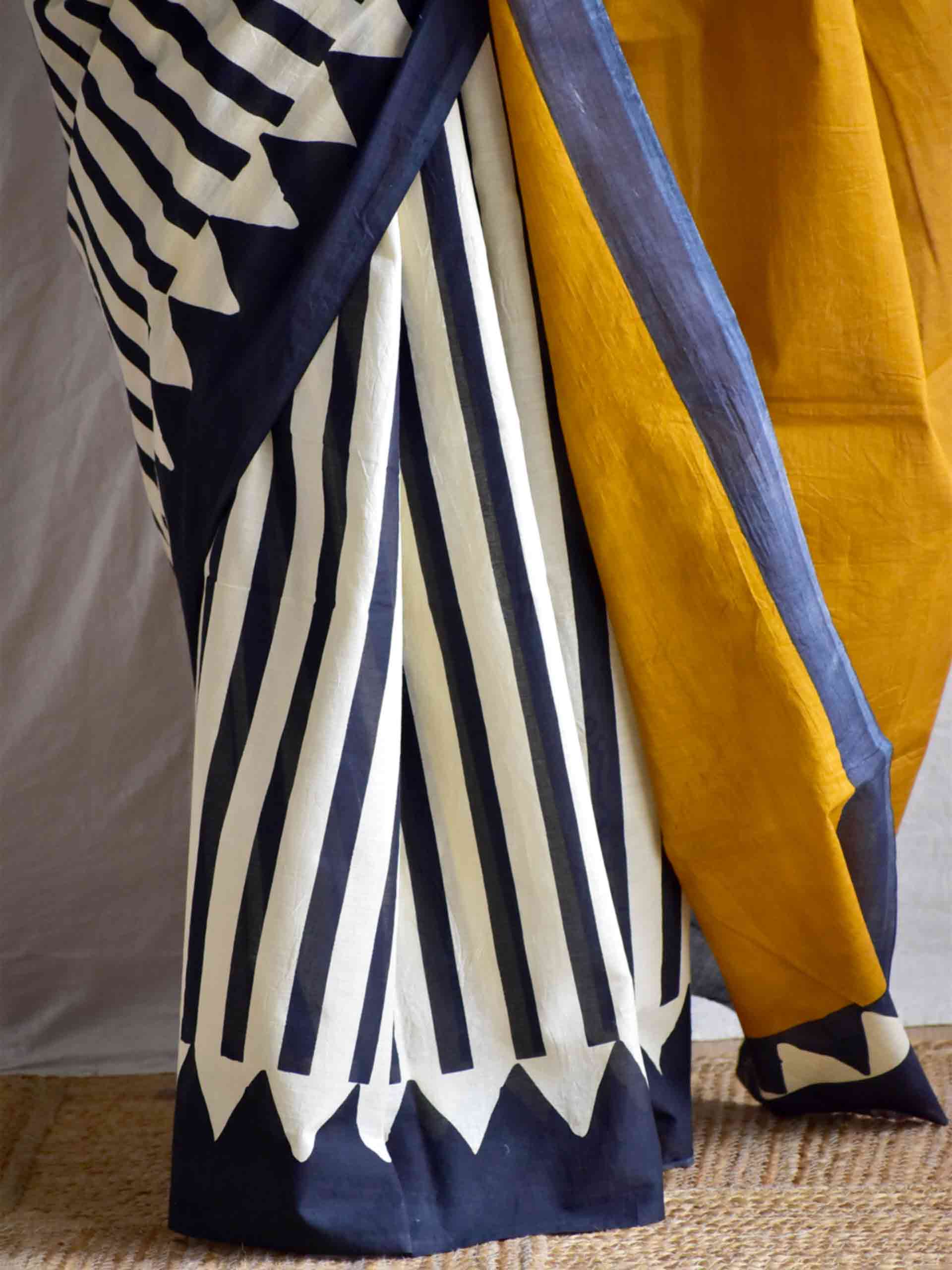 Stripe Magic - Dabu cotton saree