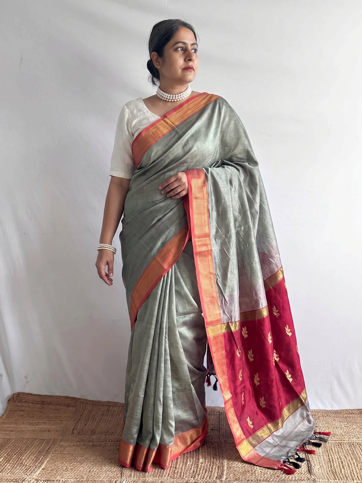 Dhanak - cotton silk saree With contrast pallu