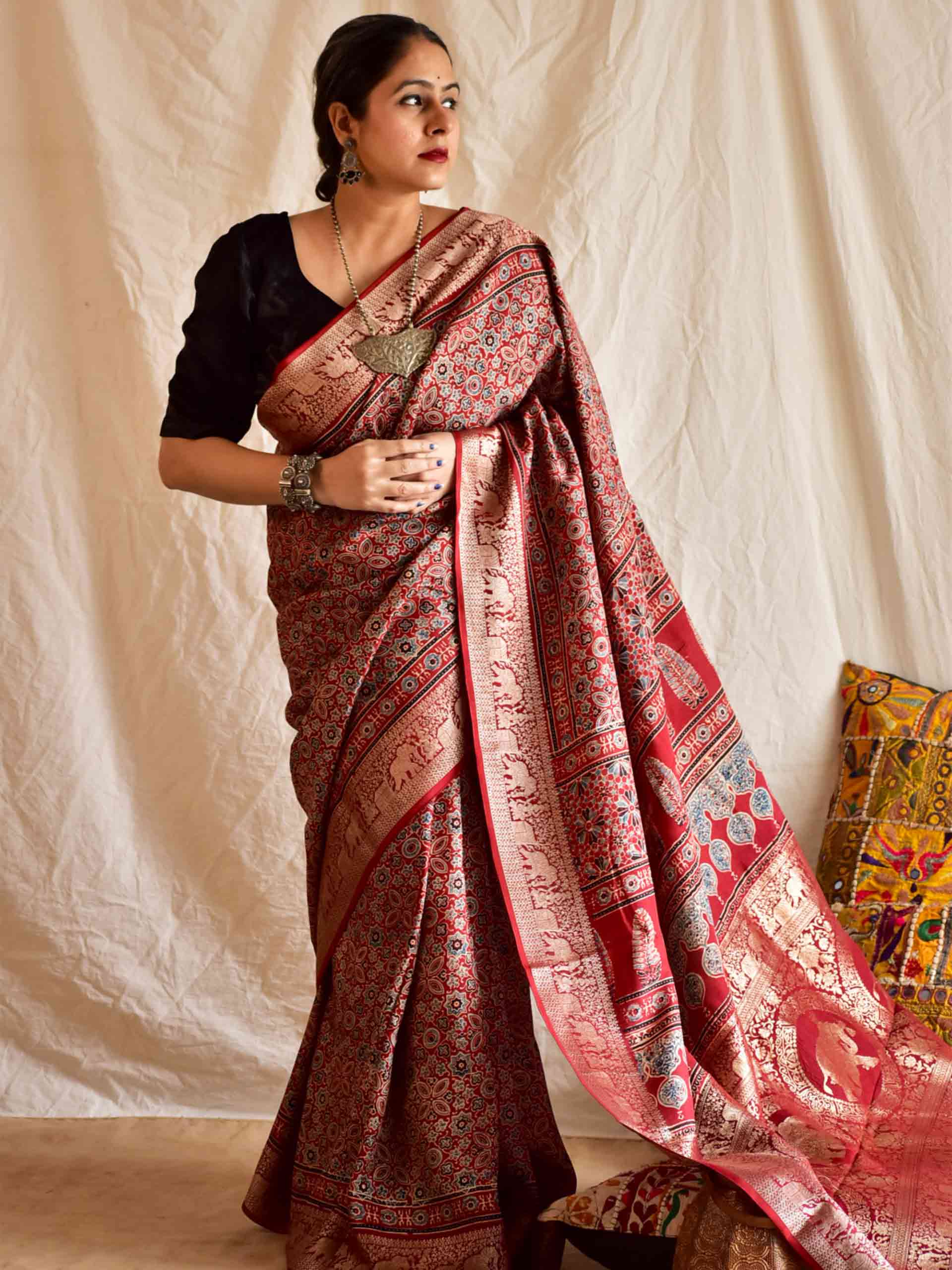 Ajrakh saree  Buy Ajrakh Print Cotton & Modal Silk Sarees Online