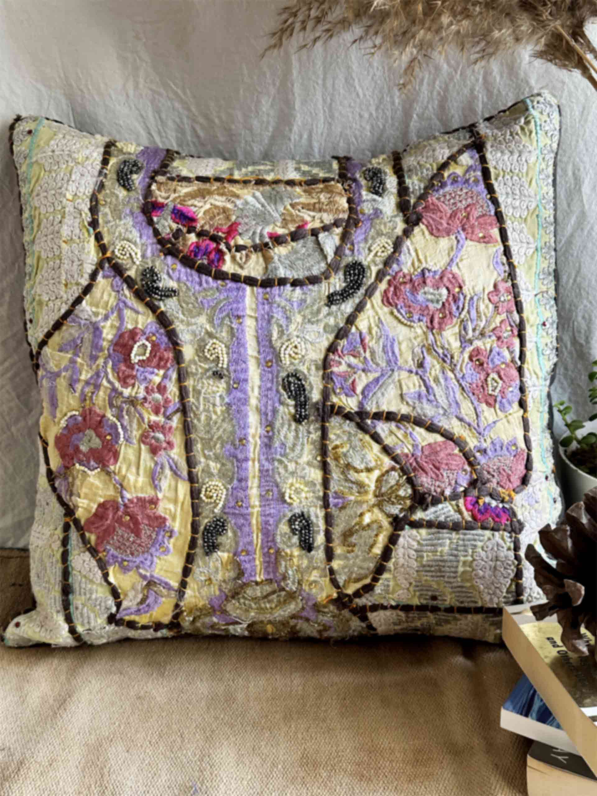 city of pastels - embroidered patchwork cushion cover 16X16