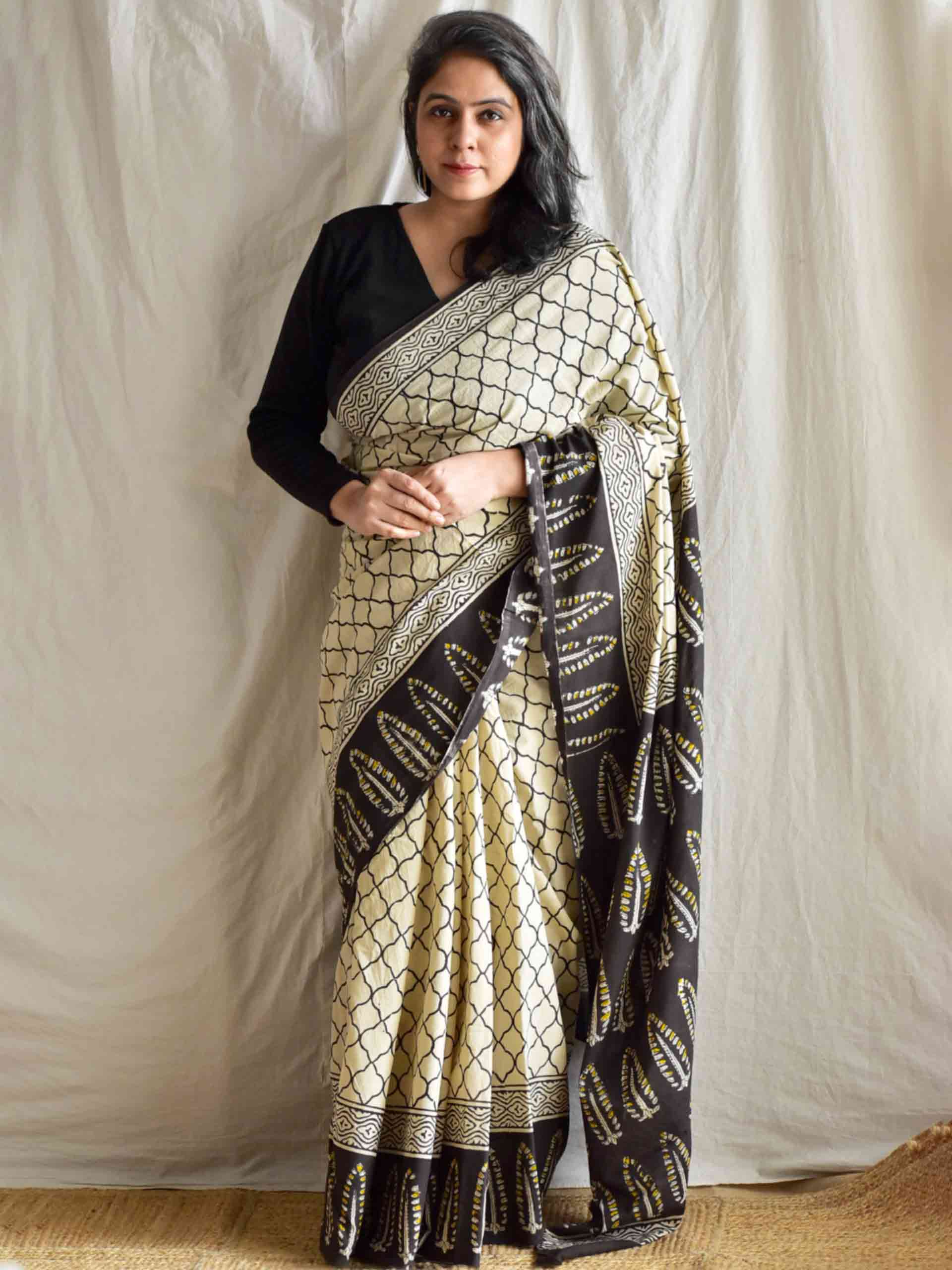 dark tales - Dabu cotton saree