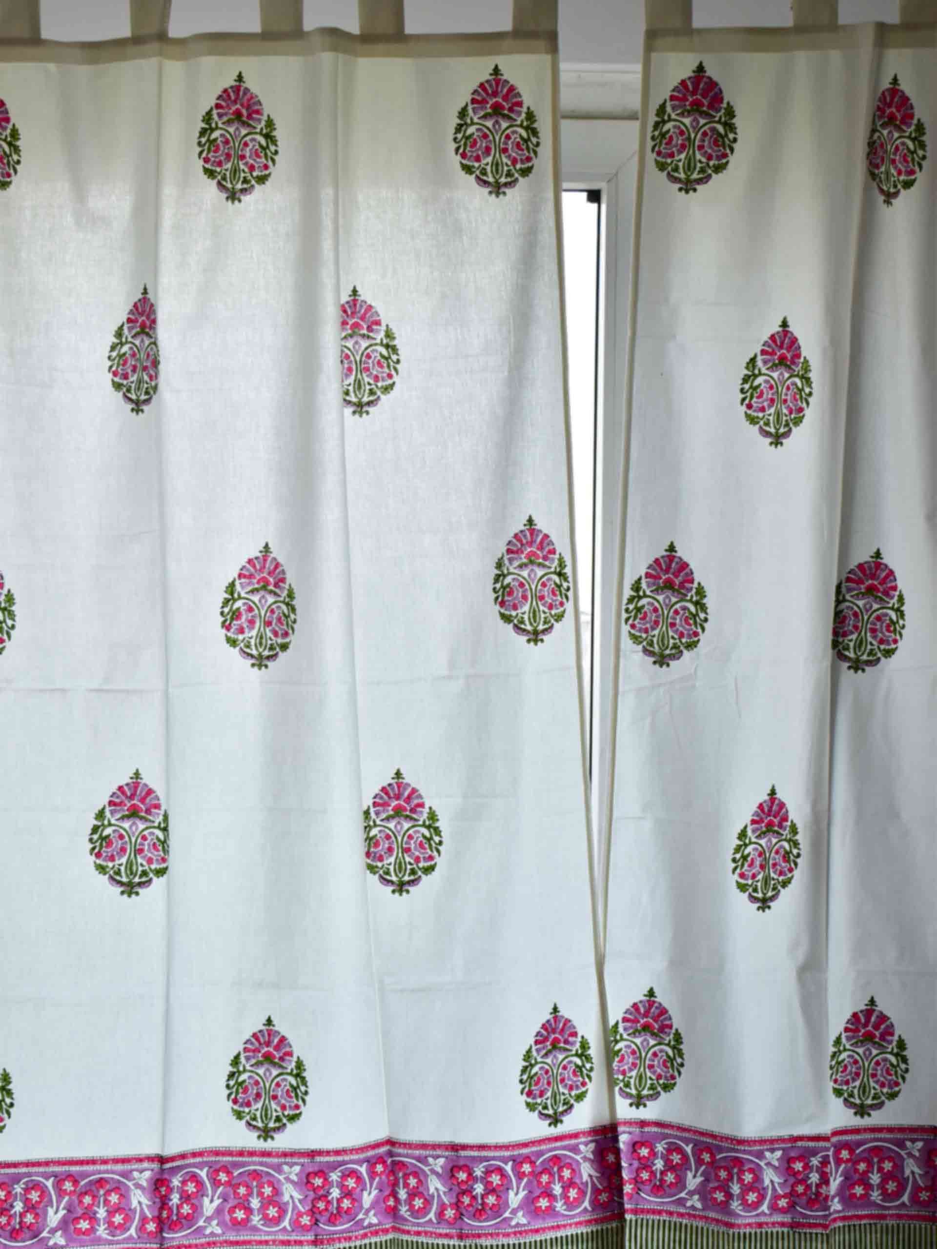 Pink Flower - Hand block printed curtain (5 ft)