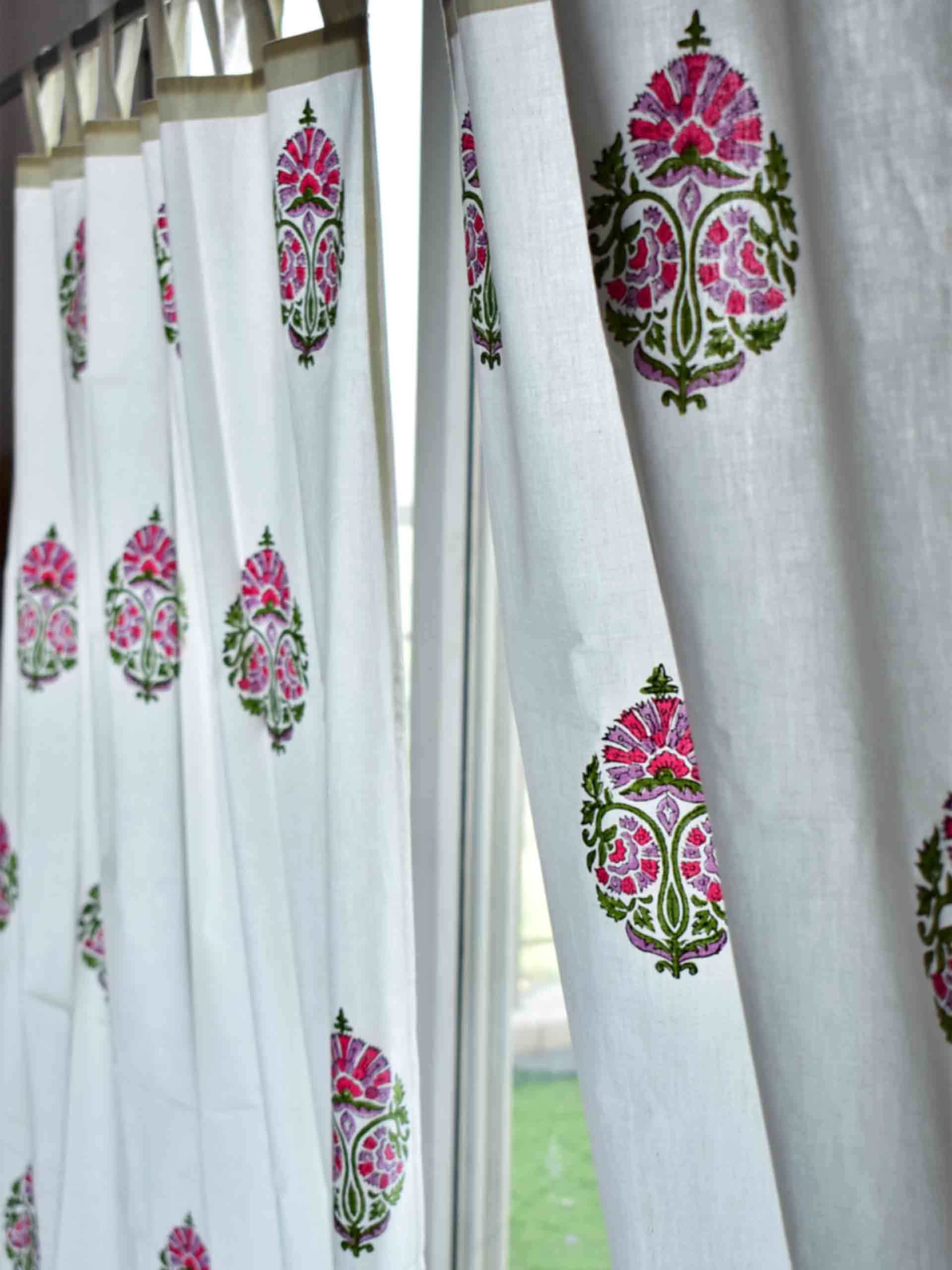 Pink Flower - Hand block printed curtain (5 ft)