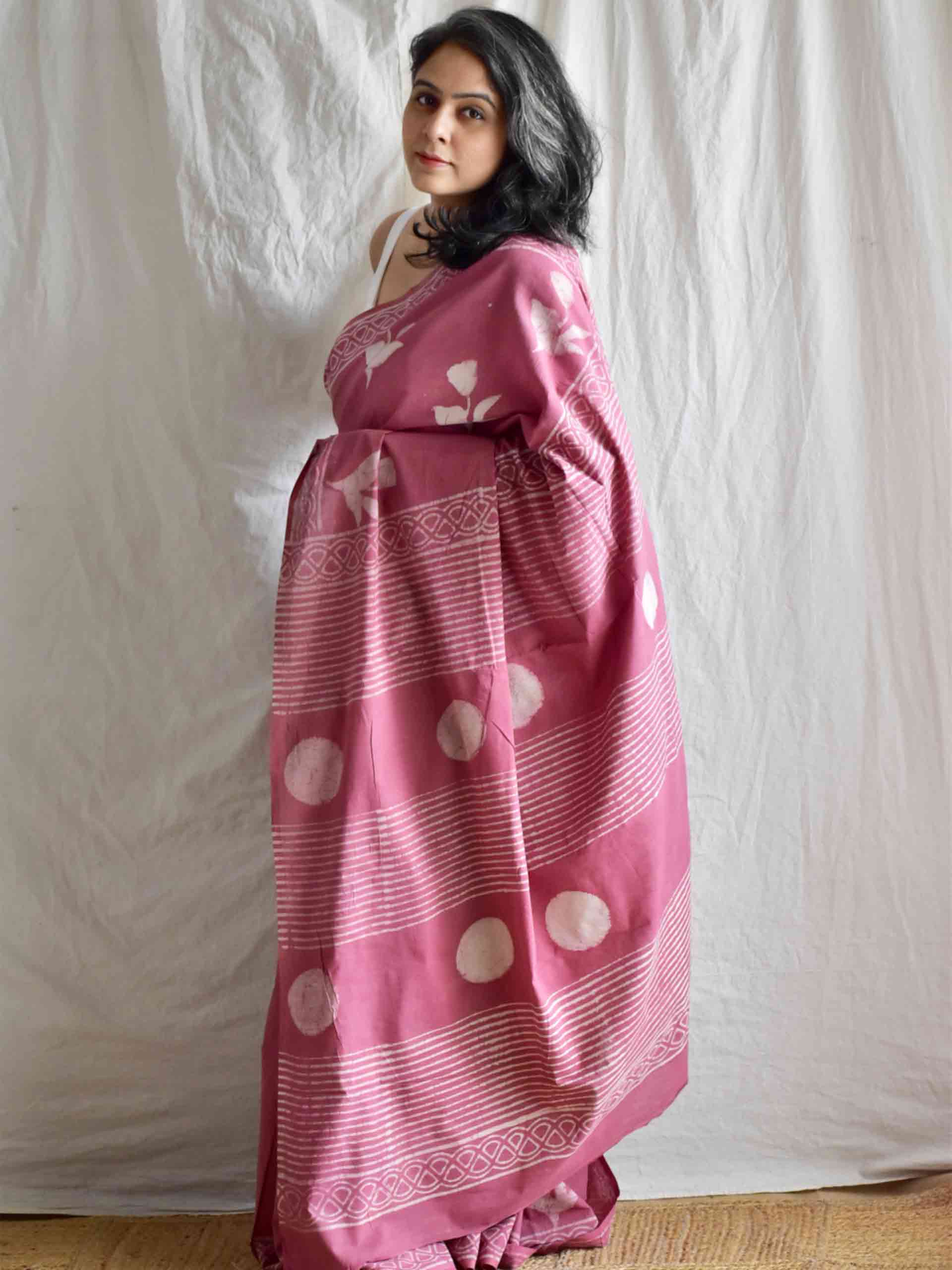 Berry - Dabu cotton saree