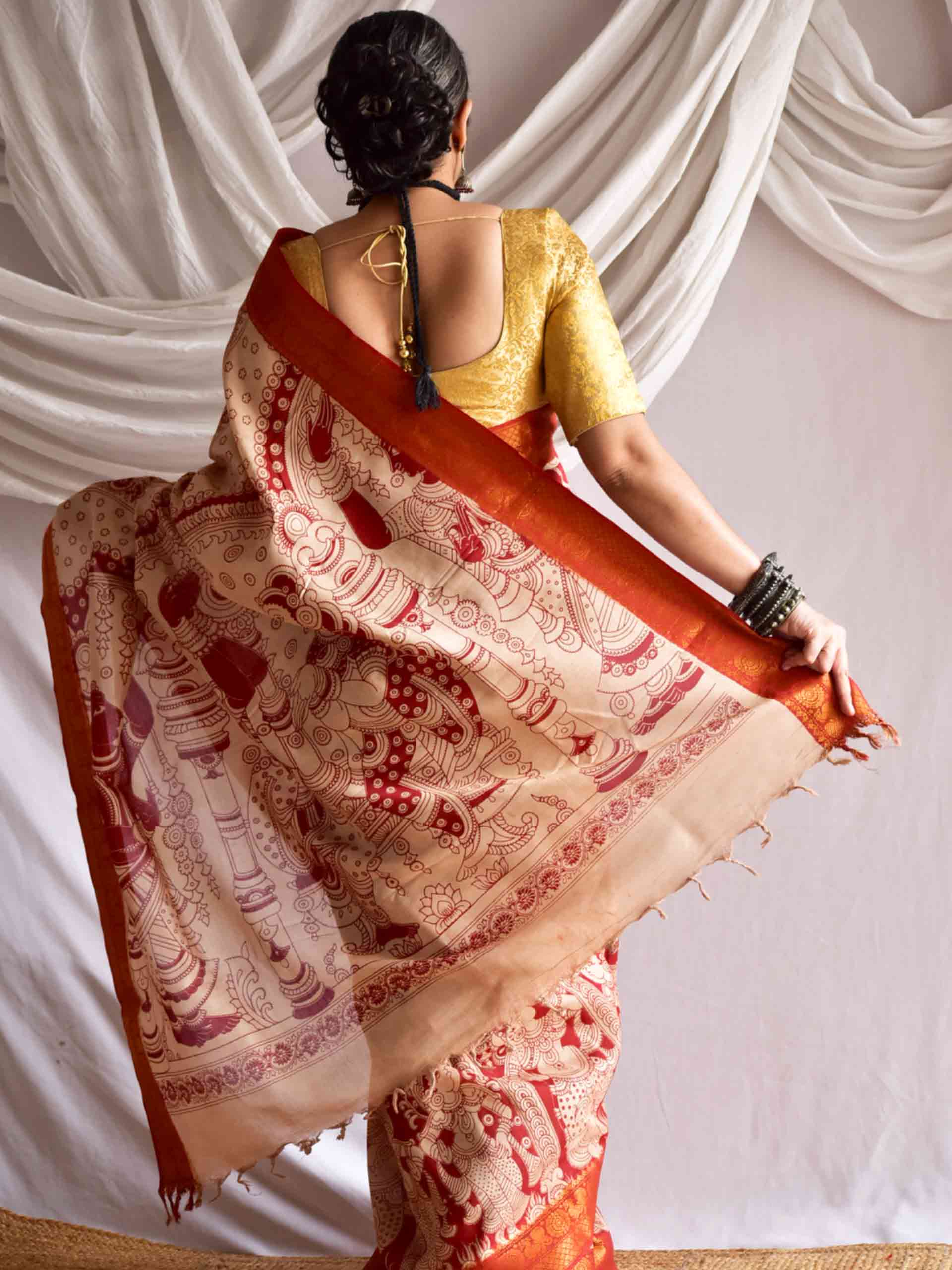 Meena - kalamkari printed Bangalore Silk nizam border saree