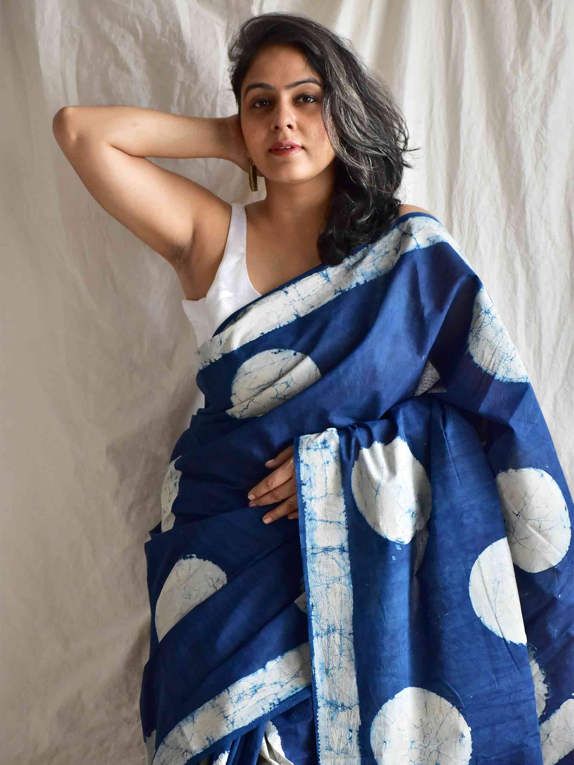 Moon shot - Dabu cotton saree